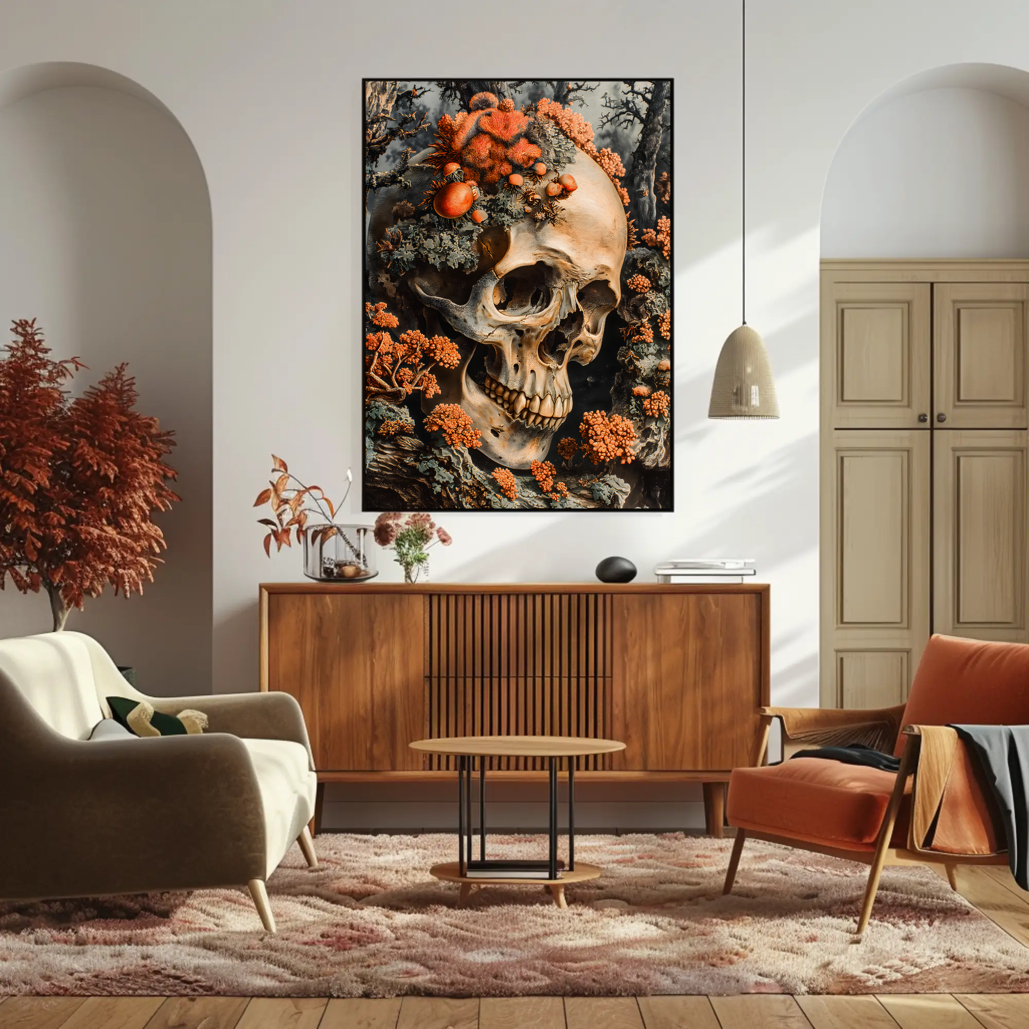 Cranial Bloom Wall Art: Memento Mori Skull