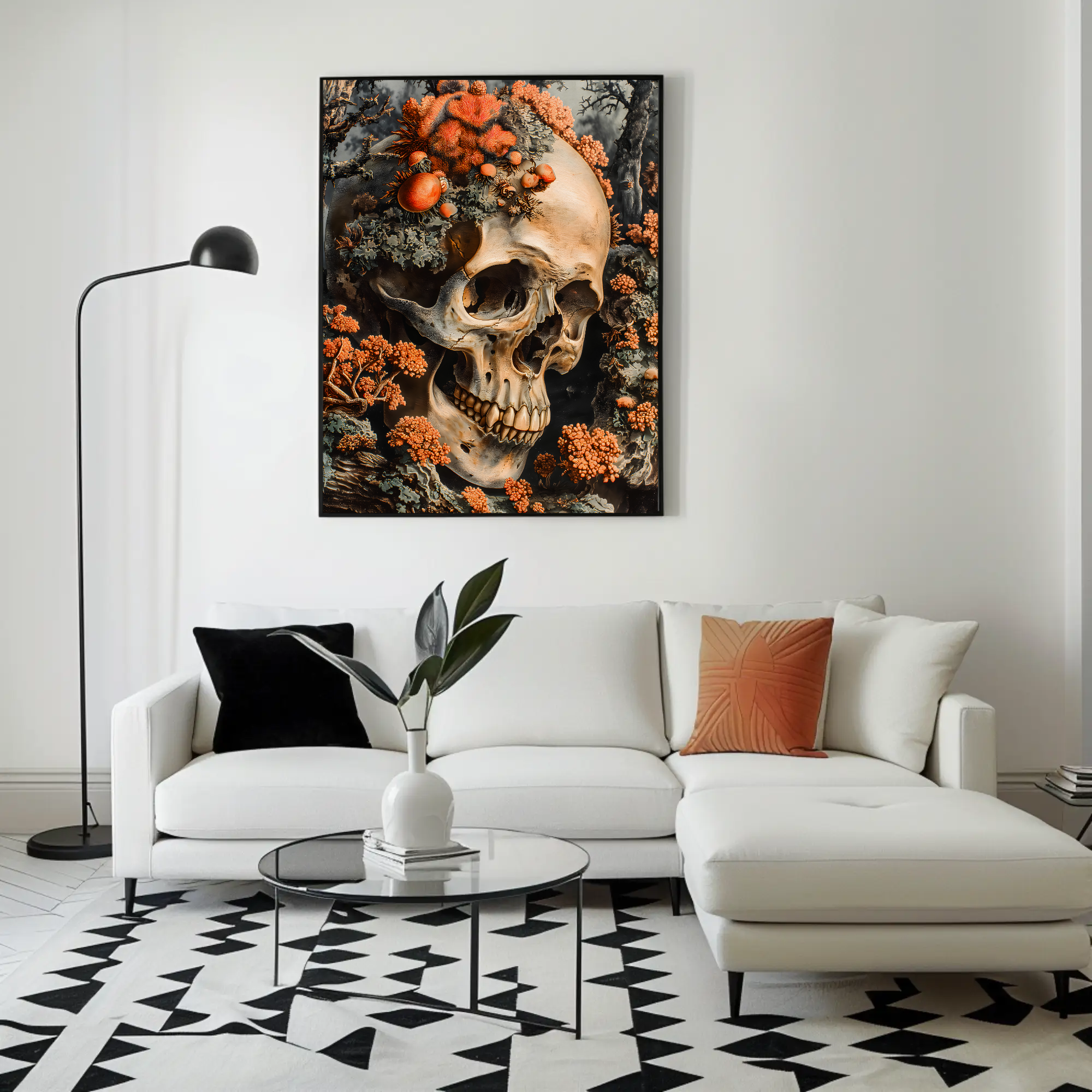 Cranial Bloom Wall Art: Memento Mori Skull