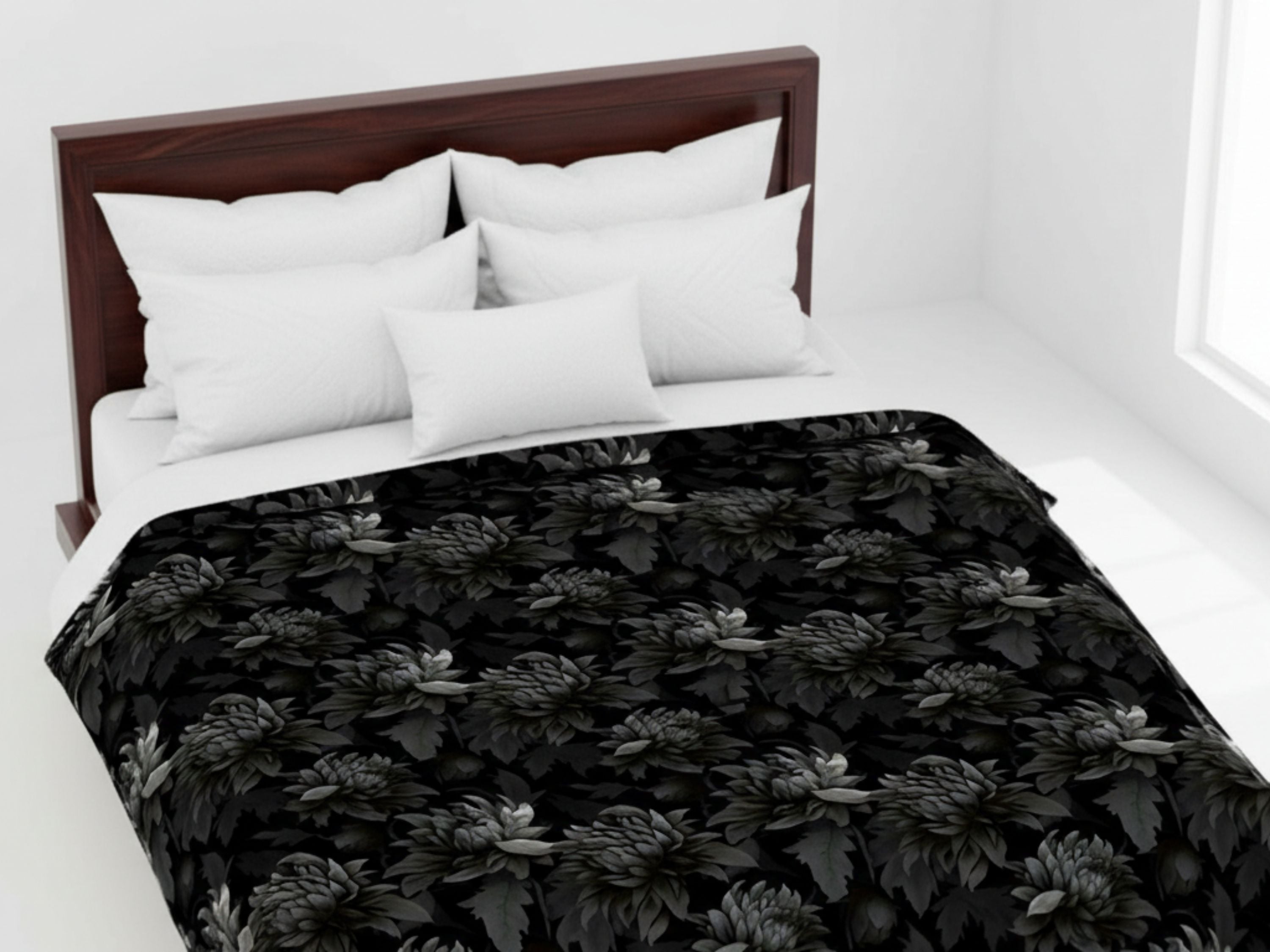 Black Floral Duvet Cover Queen/King | Midnight Dahlia - Durazza