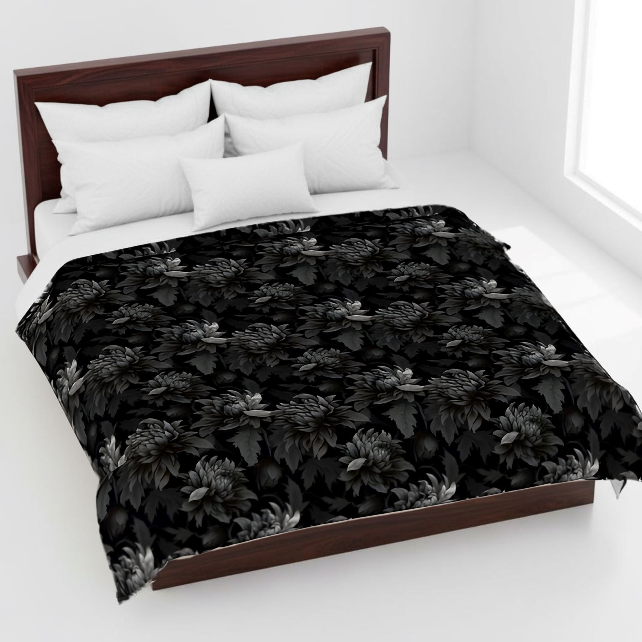 Black Floral Duvet Cover Queen/King | Midnight Dahlia