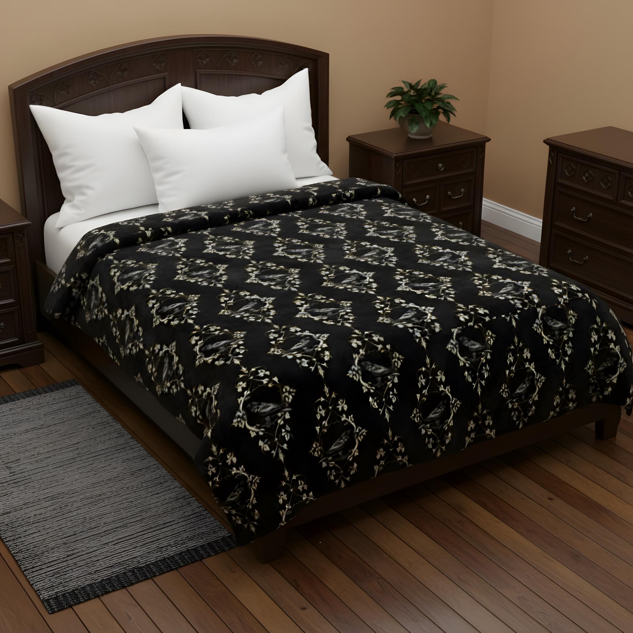 Black raven and antique gold pattern for gothic bedding.