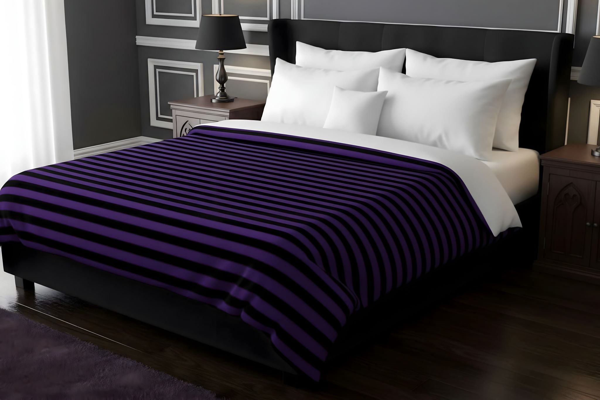 Black purple stripe bedding with Halloween gothic duvet cover design