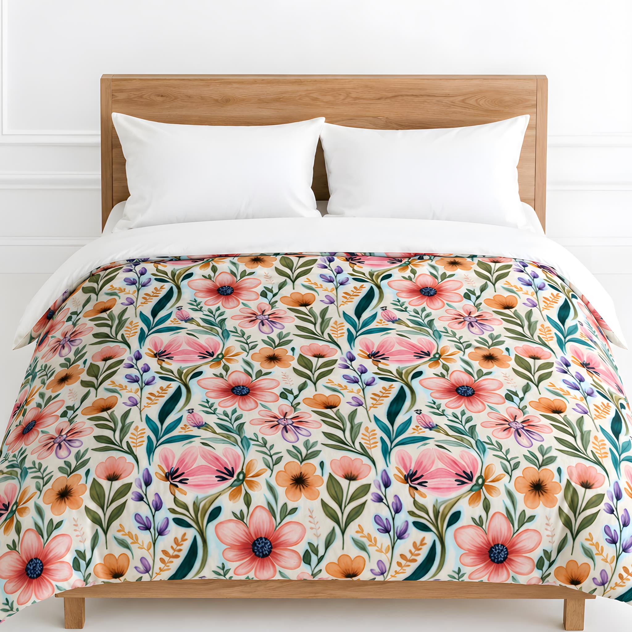 Spring floral duvet cover in pink and orange.