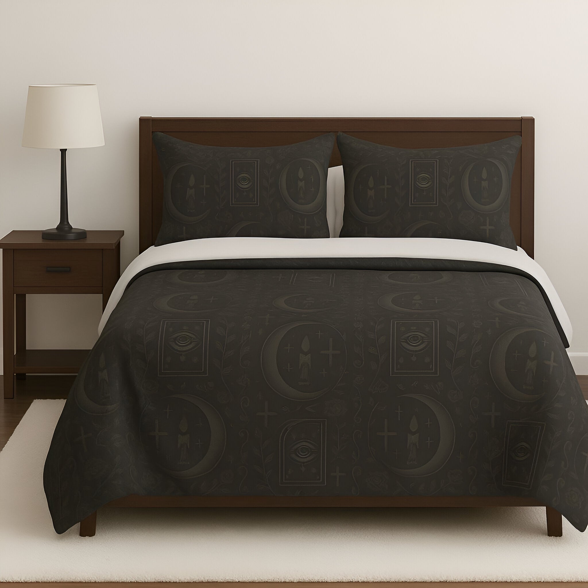 Gothic Black Duvet Cover – Sacred Pattern Bedding | Hexhaven