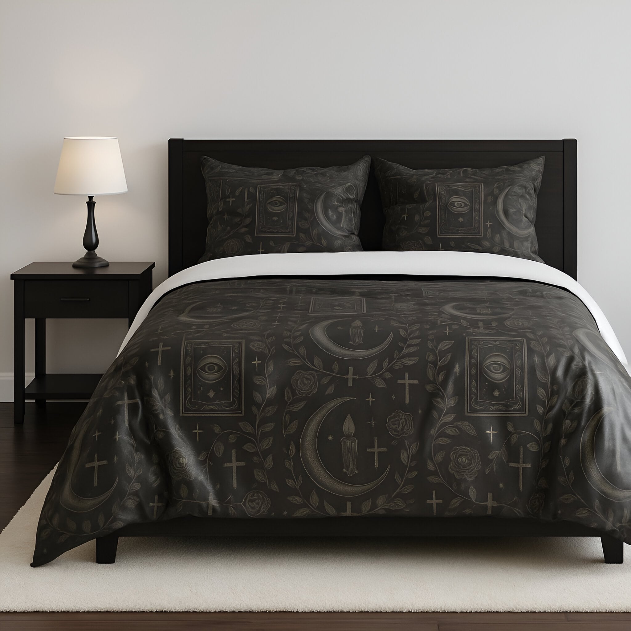 Gothic Black Duvet Cover – Sacred Pattern Bedding | Hexhaven