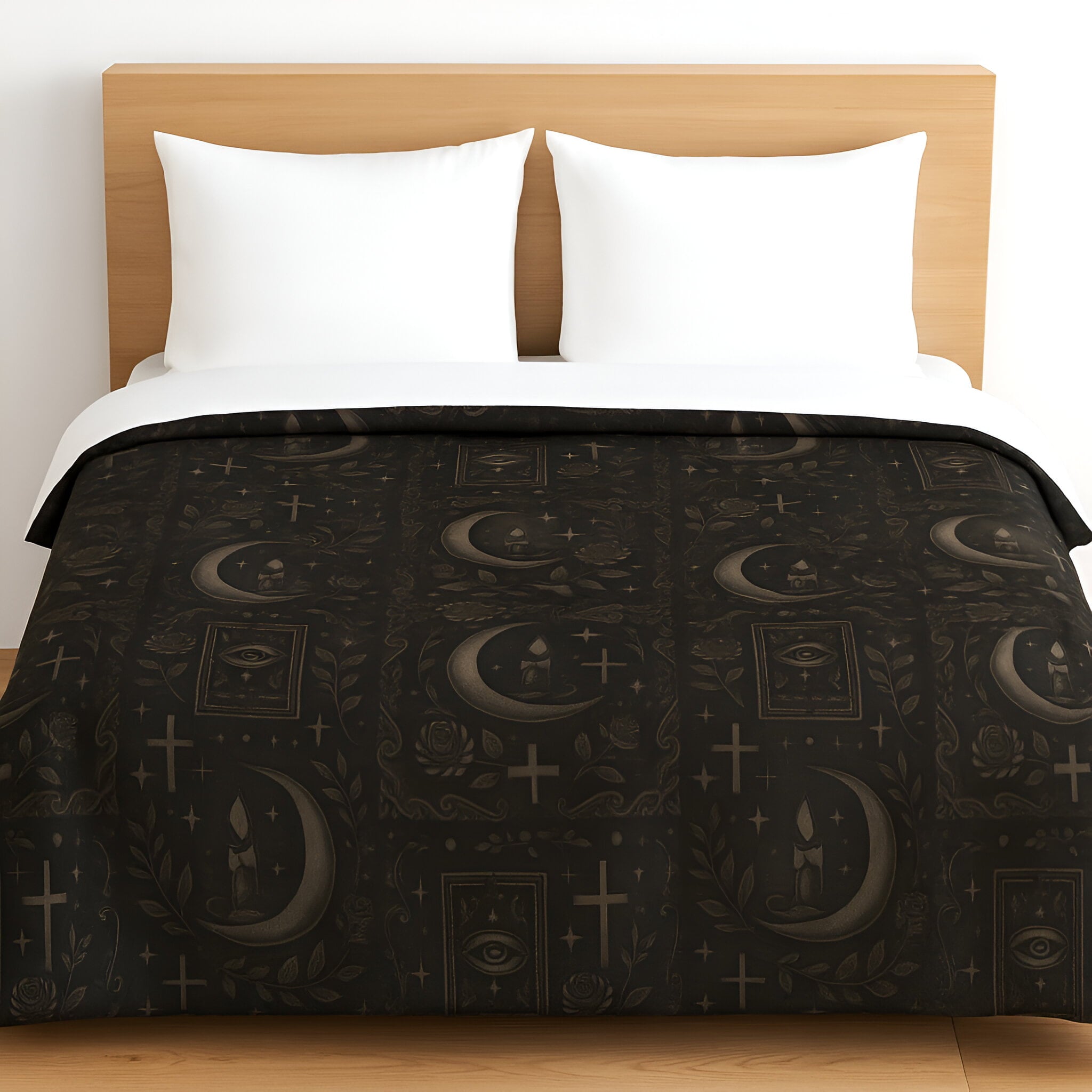 Gothic Black Duvet Cover – Sacred Pattern Bedding | Hexhaven
