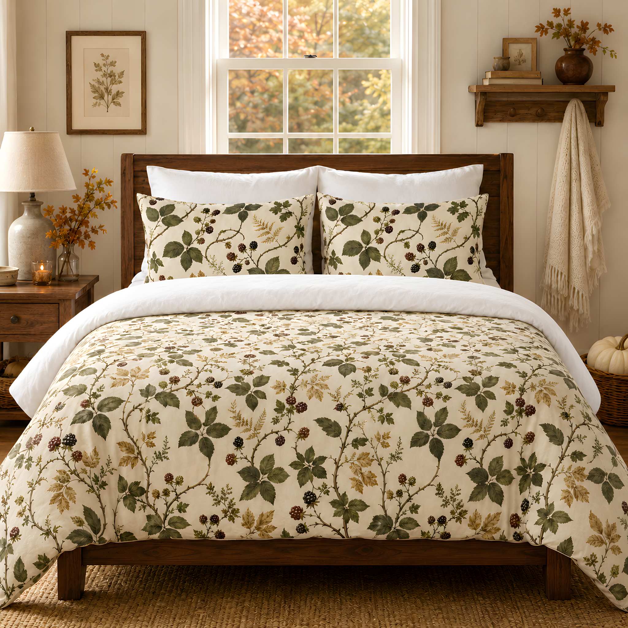 Blackberry Botanical Cotton Duvet Cover, Queen & King | Tramble Trails