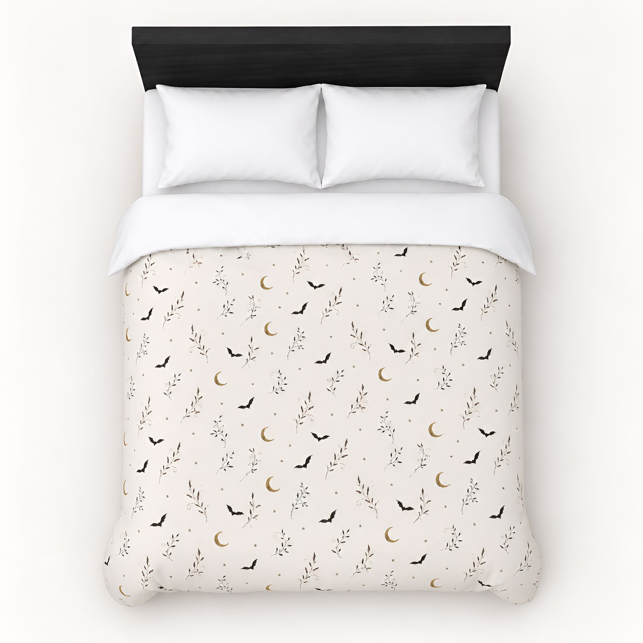 Bat & Moon Floral Duvet Cover, Twin XL–King | Witchlight Nightvine