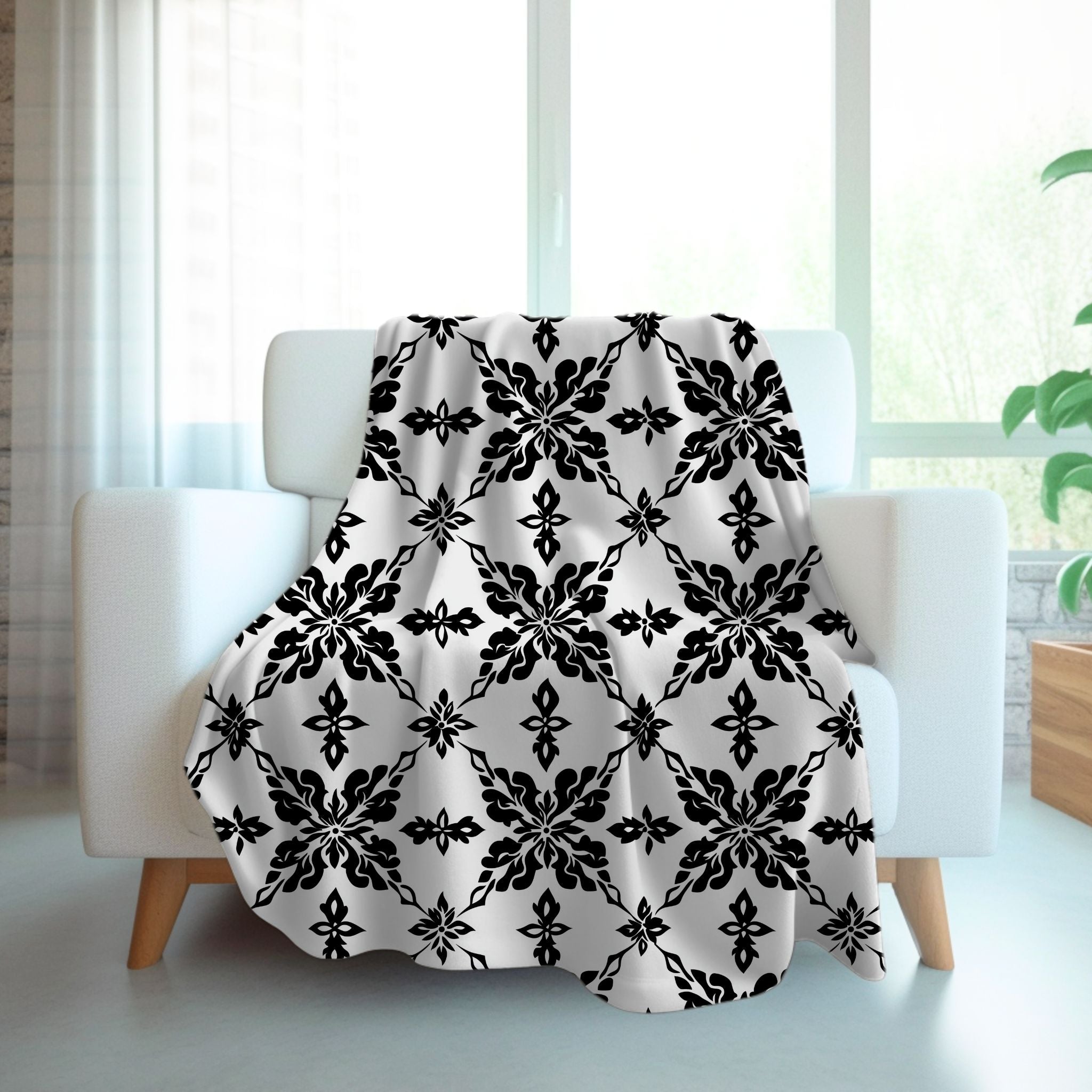 Damask Dreams Throw Blanket: Monochrome