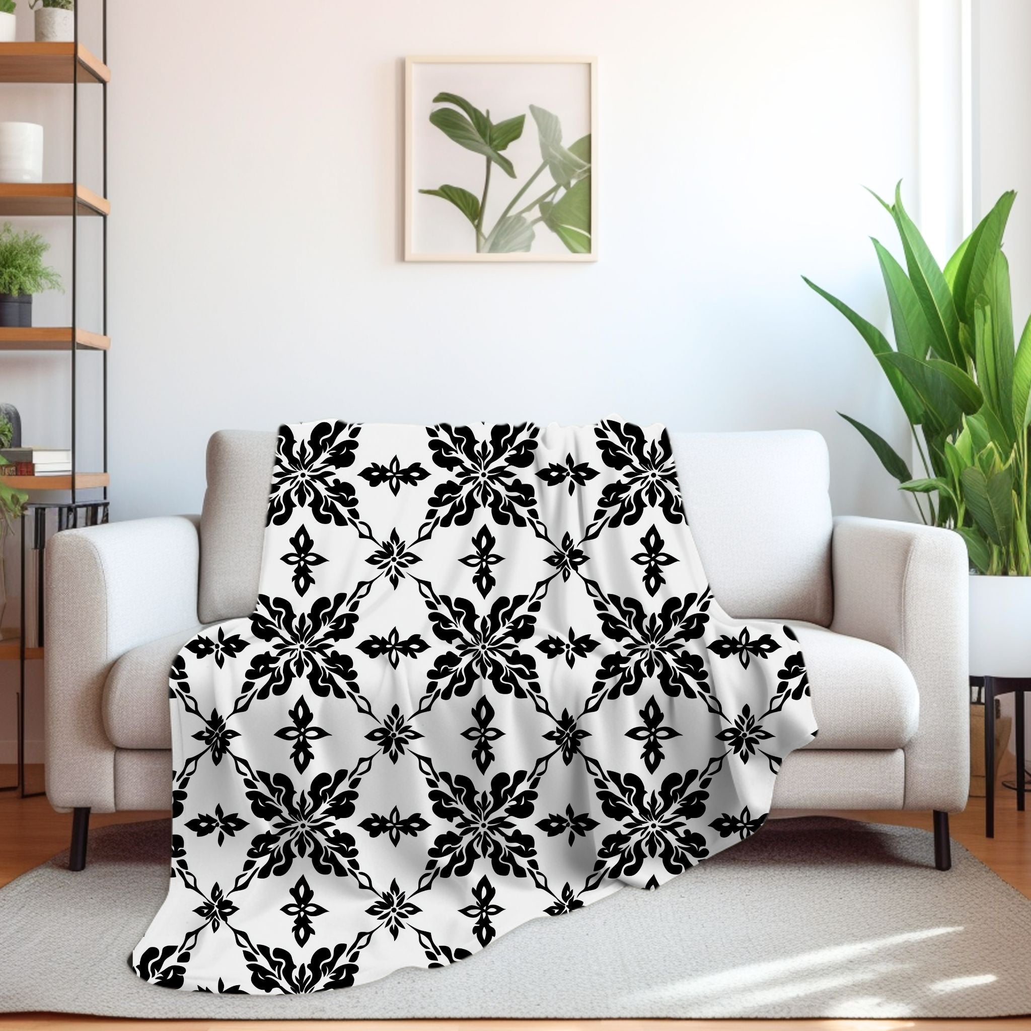 Damask Dreams Throw Blanket: Monochrome