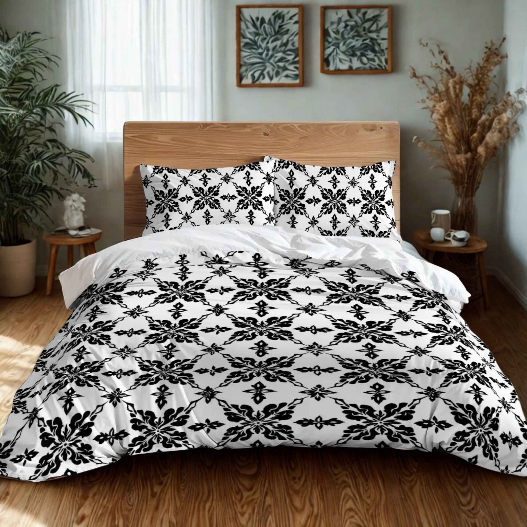 Goth Duvet Cover - Black and White Bedding | Damask Dreams