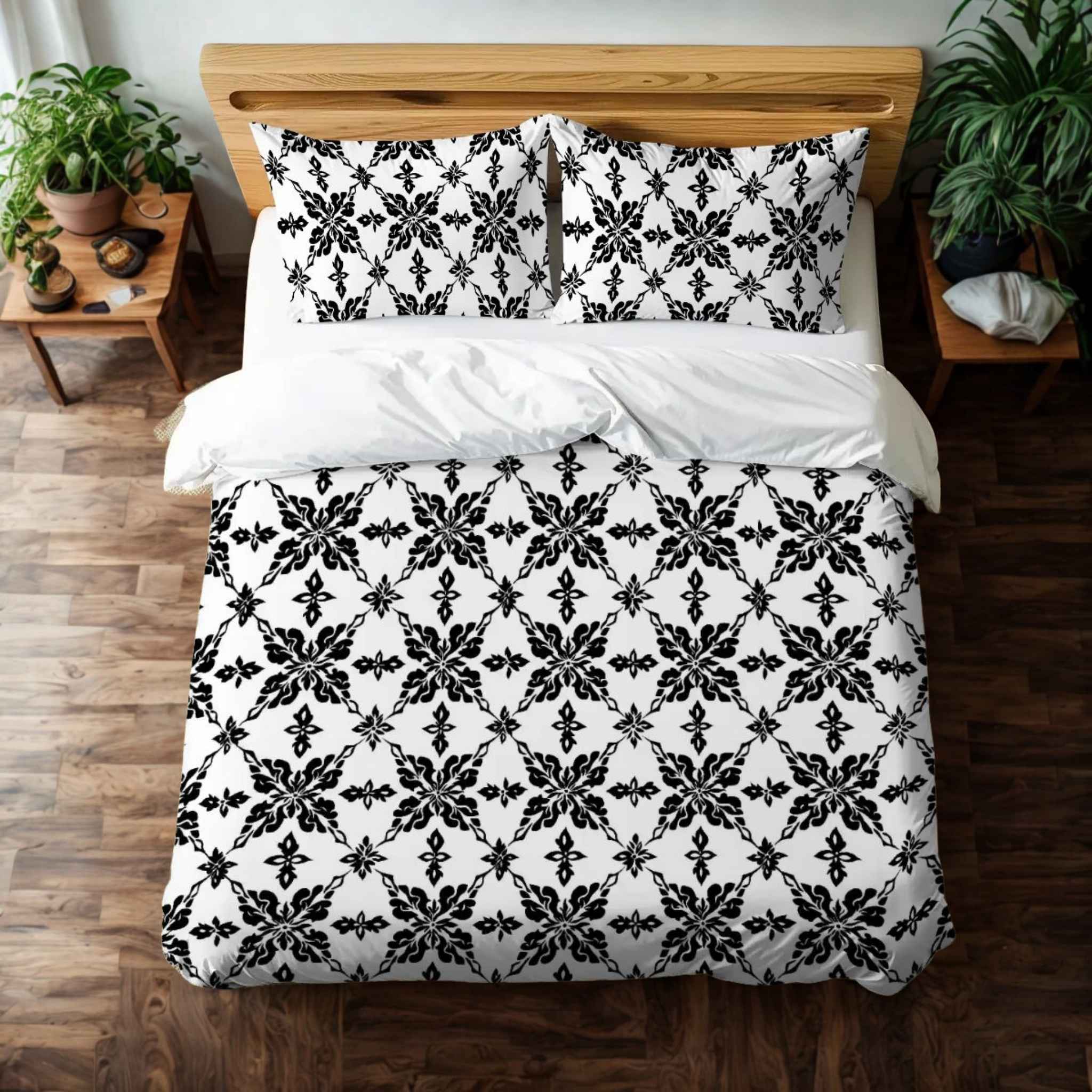 Goth Duvet Cover - Black and White Bedding | Damask Dreams