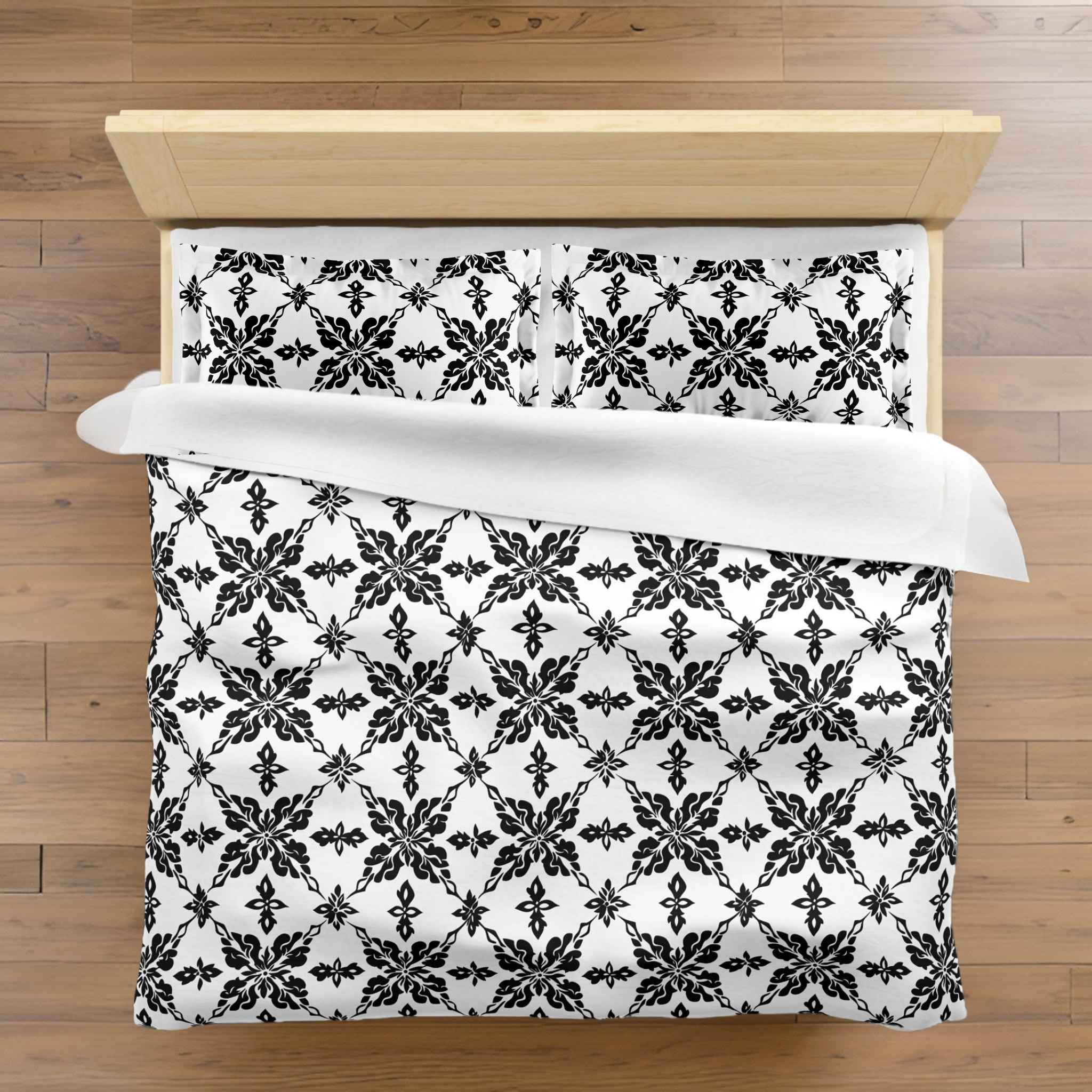 Goth Duvet Cover - Black and White Bedding | Damask Dreams