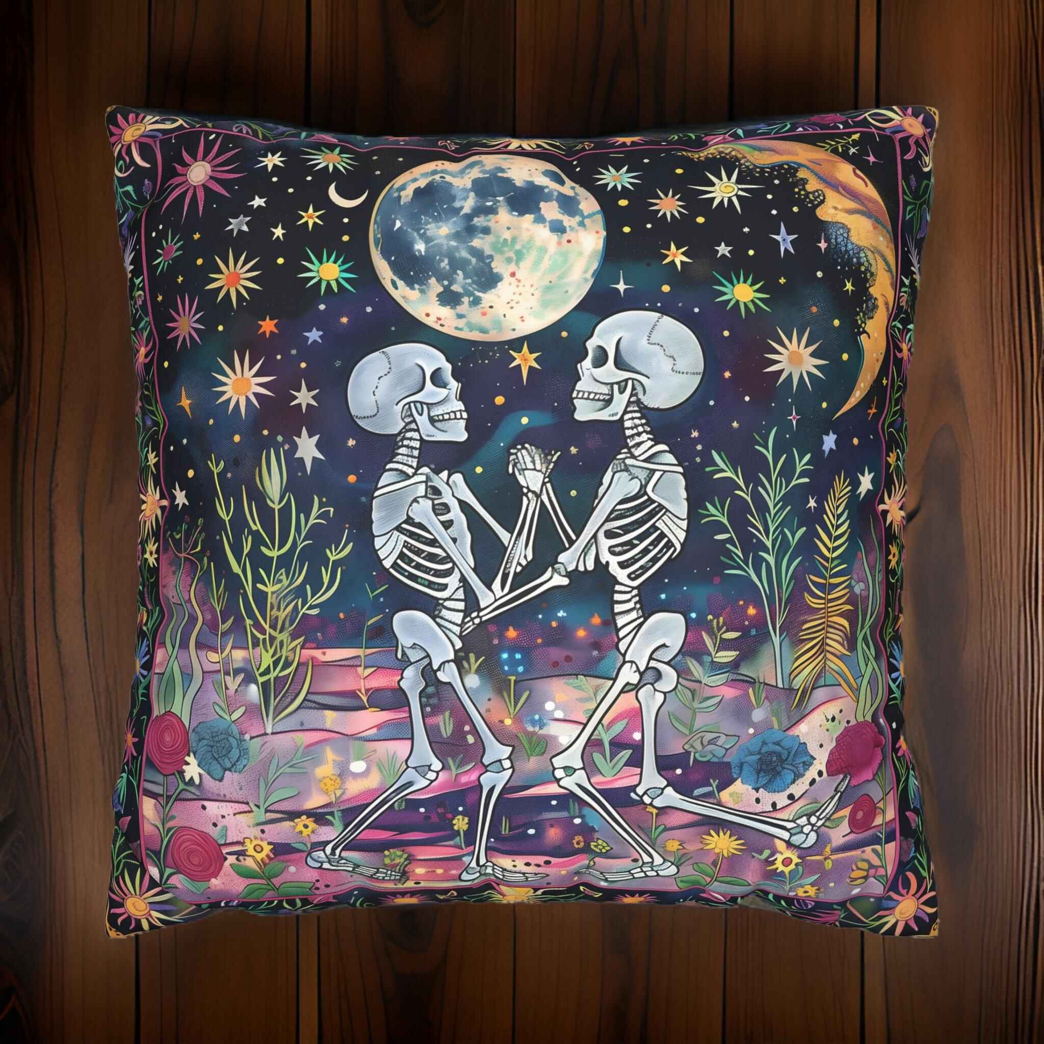 Celestial Skeleton Pillow – Gothic Decor | Dancing in the Dark