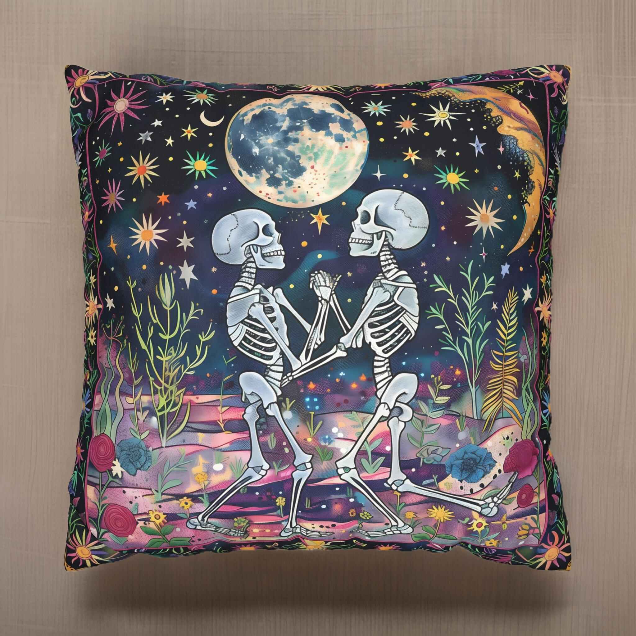 Dancing in the Dark Skeleton Throw Pillow: Goth Home Decor