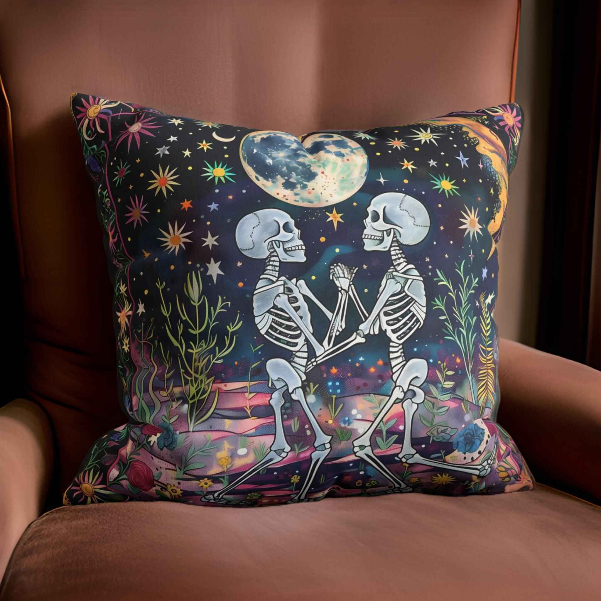 Celestial Skeleton Pillow – Gothic Decor | Dancing in the Dark