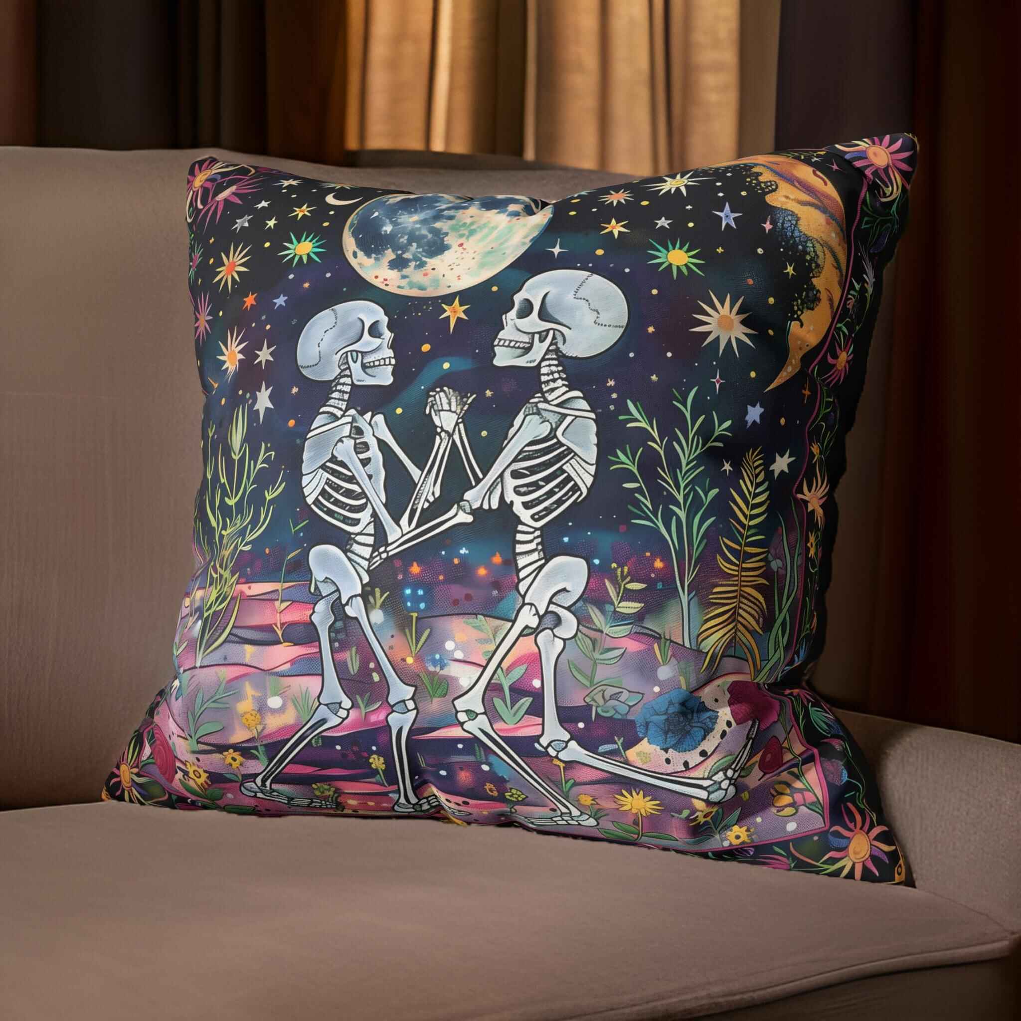Celestial Skeleton Pillow – Gothic Decor | Dancing in the Dark