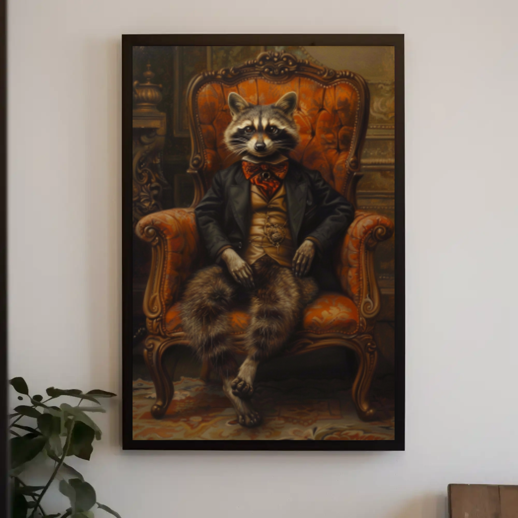 Raccoon Portrait Wall Art: Vintage Victorian Painting