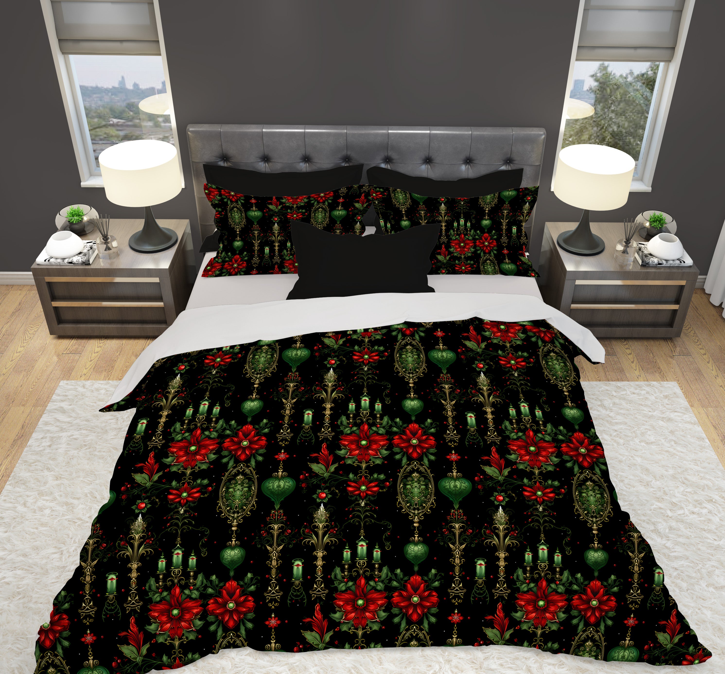 Poinsettia Duvet Cover, Dark Gothic Microfiber