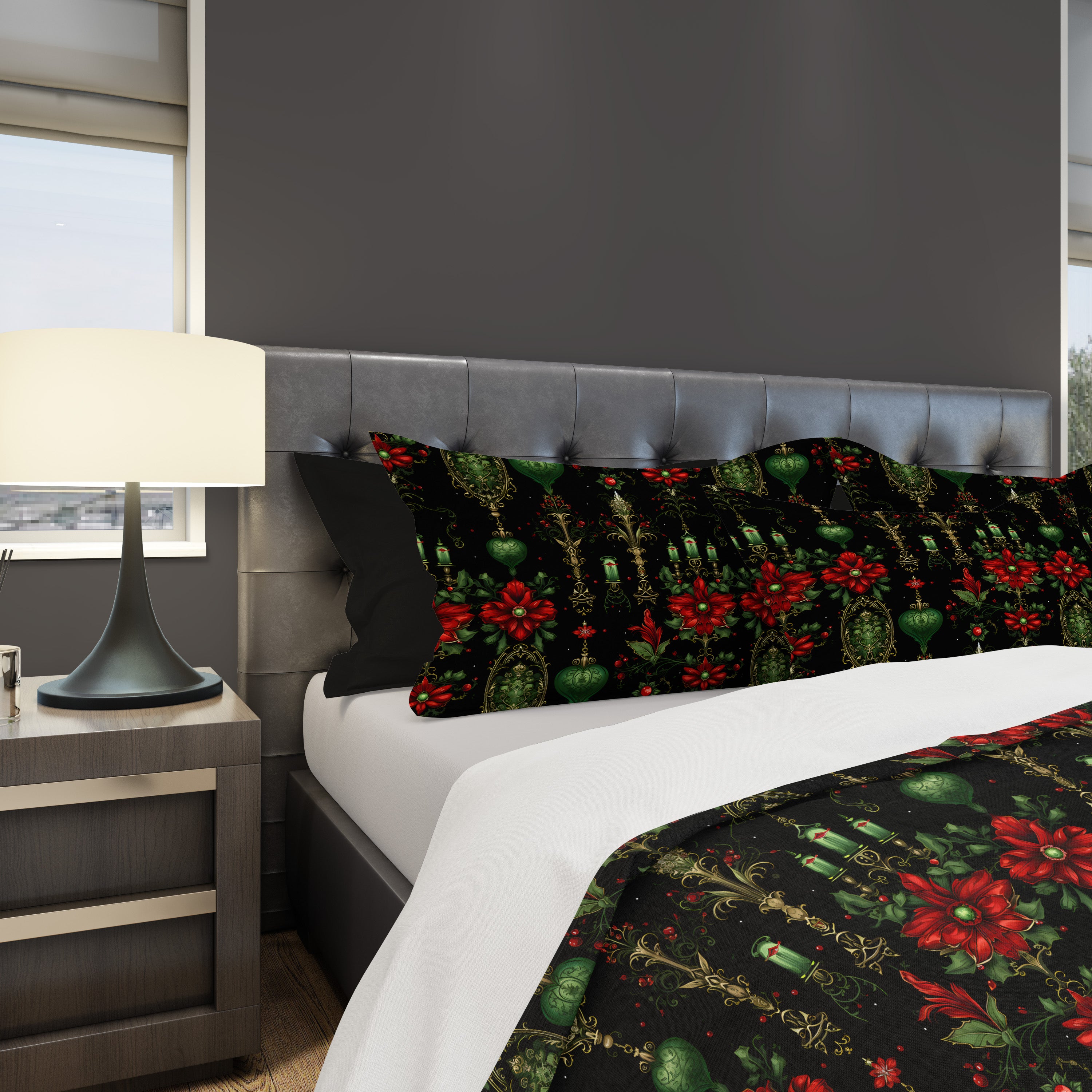 Poinsettia Duvet Cover, Dark Gothic Microfiber