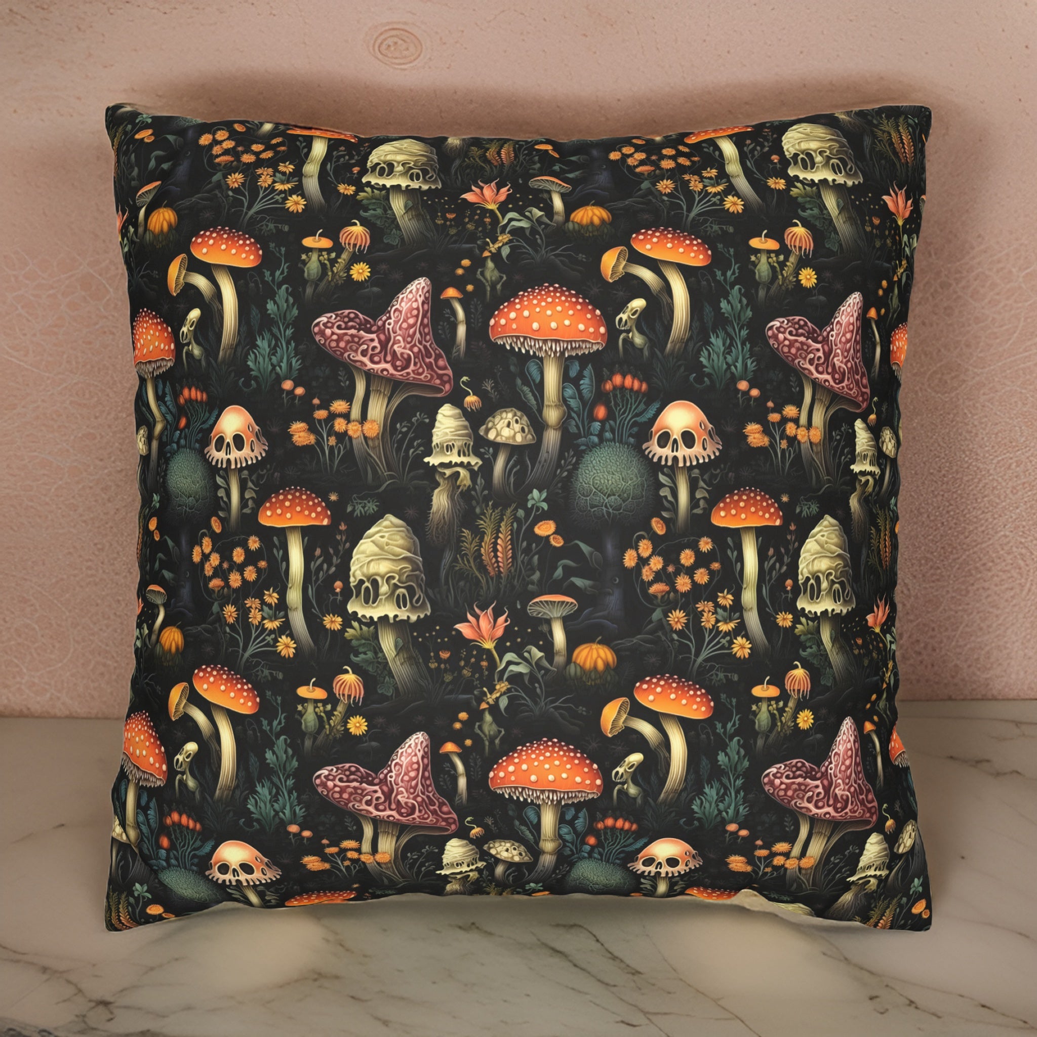 Dark Dweller Mushroom Faux Suede Pillow or Pillow Cover