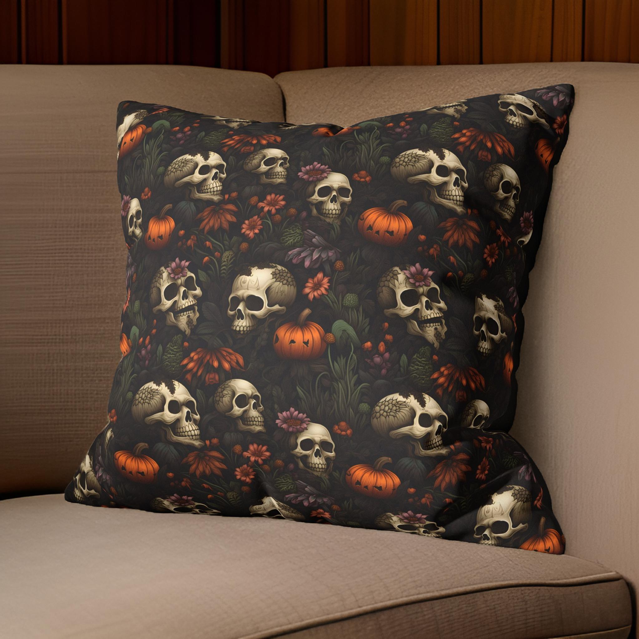 Gothic Skull Throw Pillow – Dark Autumn | Dead Harvest