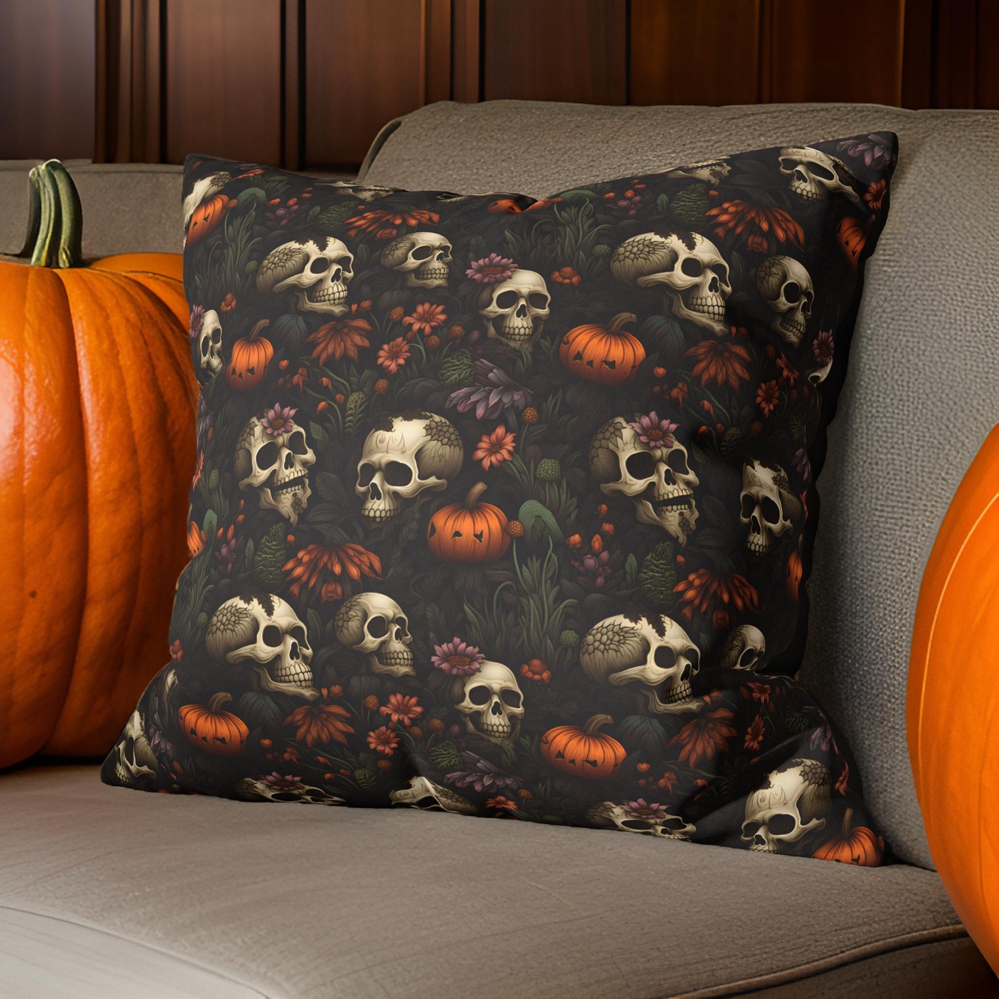 Gothic Skull Throw Pillow – Dark Autumn | Dead Harvest