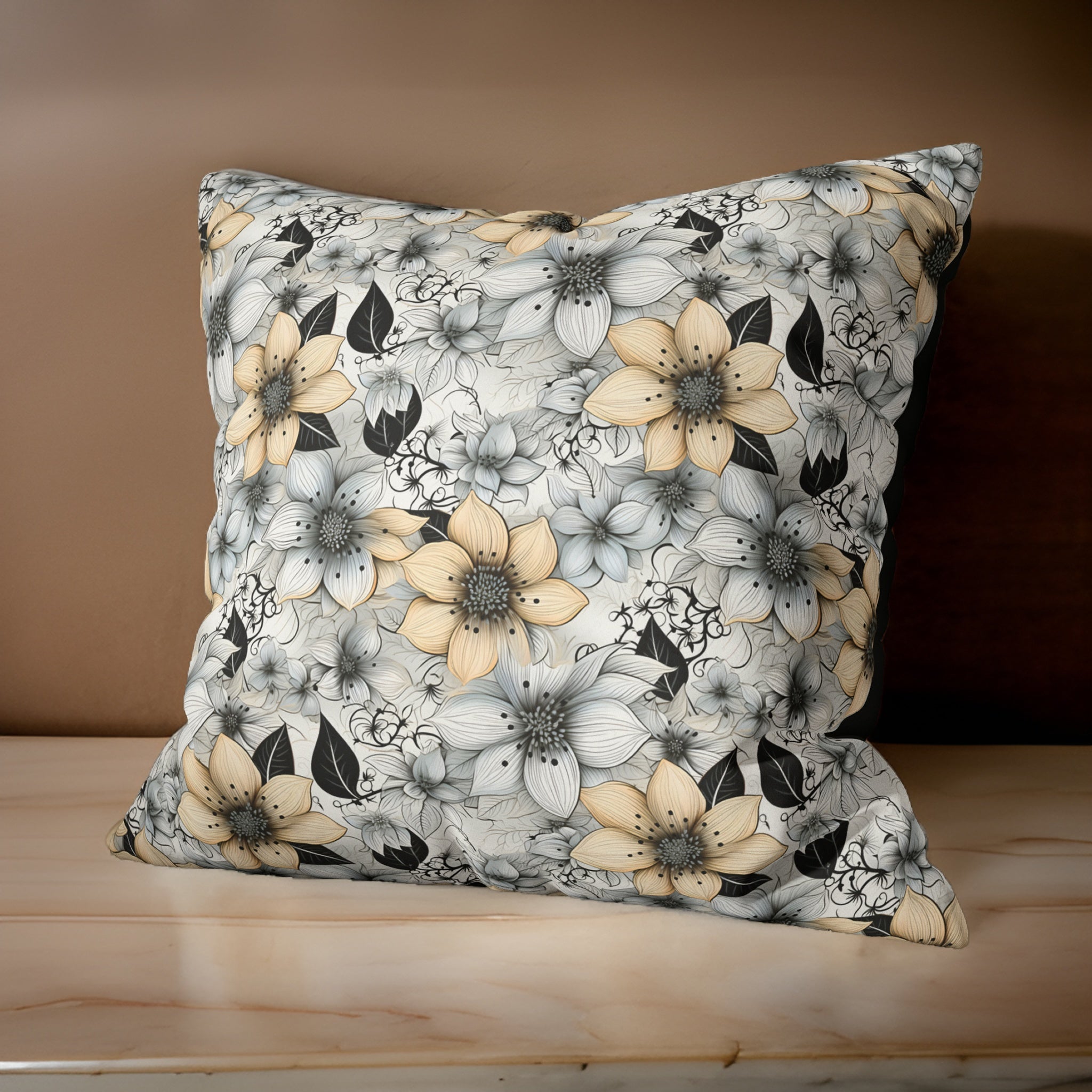Floral Accent Pillow – Neutral Bloom Decor | Delicate Petals