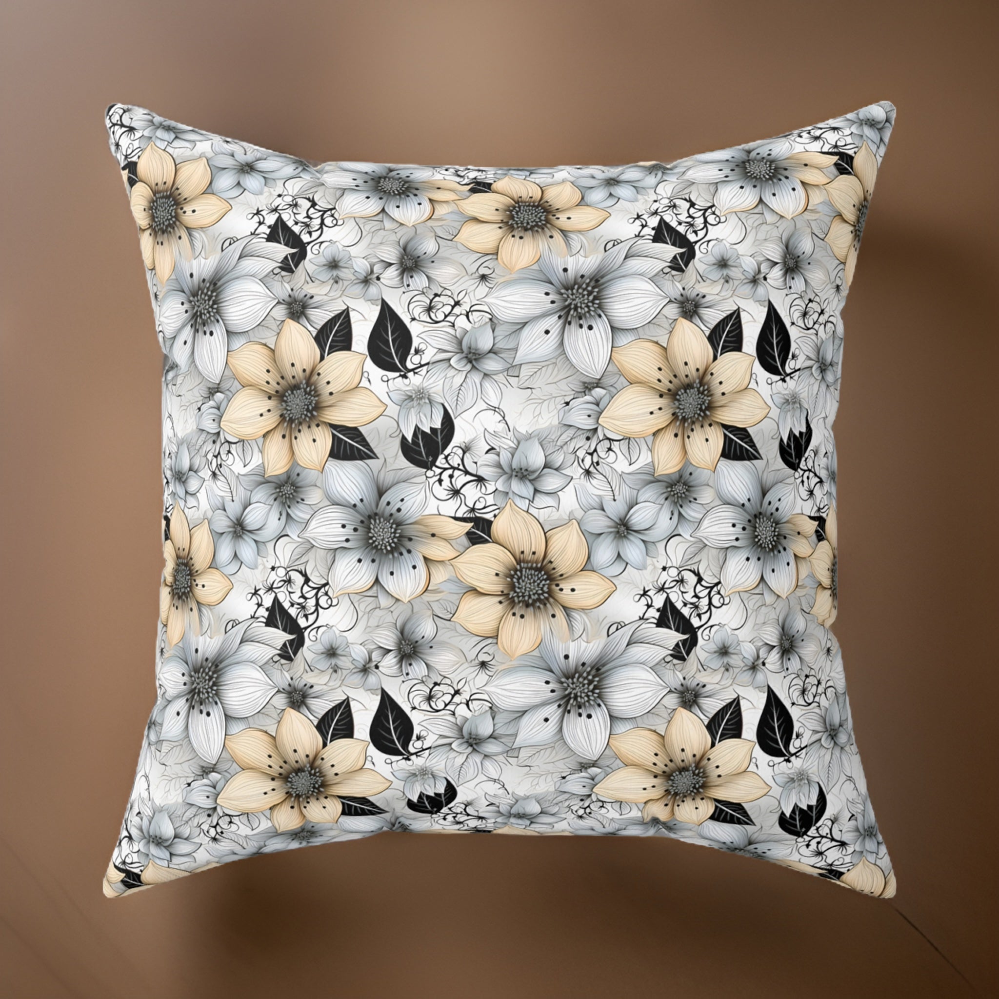 Floral Accent Pillow – Neutral Bloom Decor | Delicate Petals