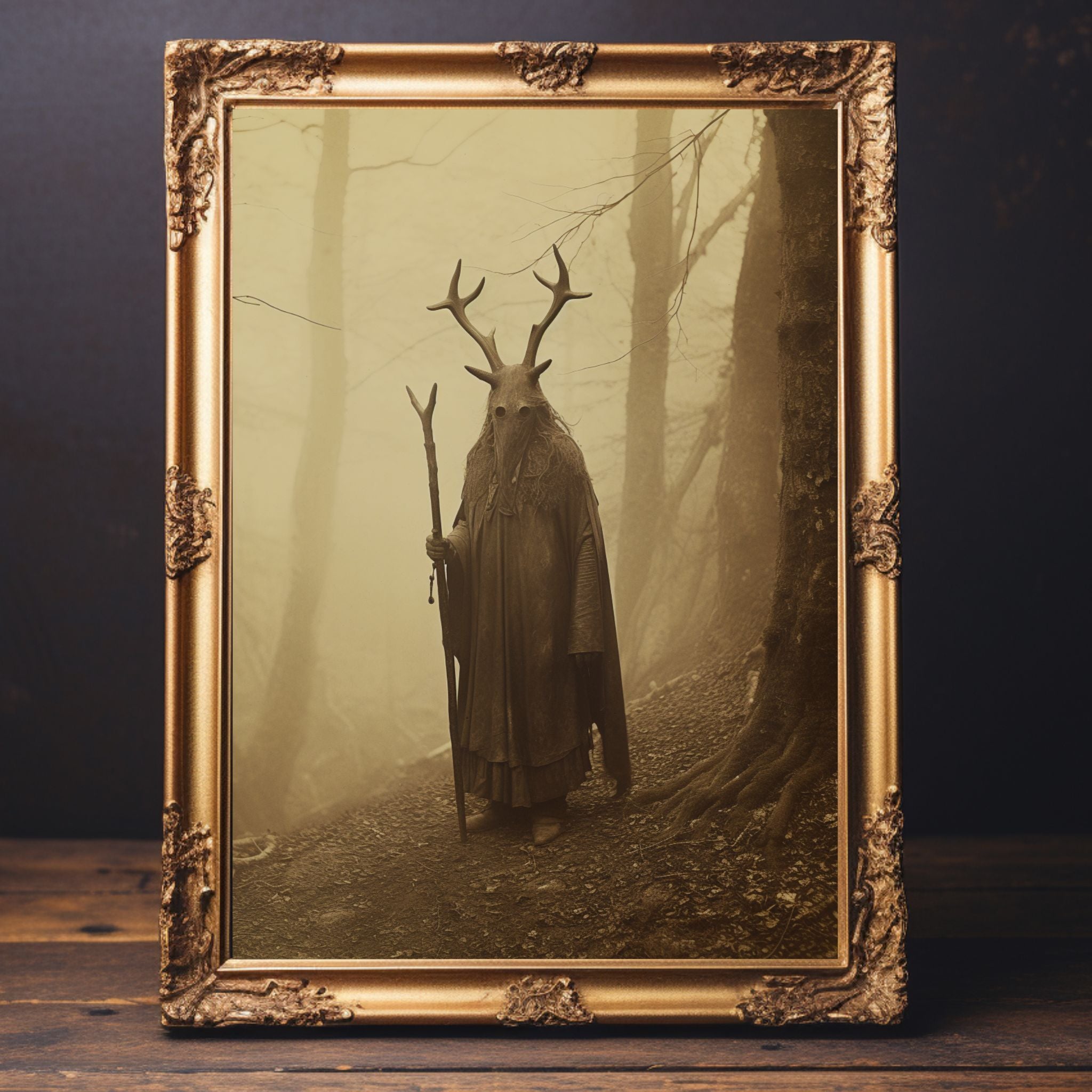 Druid in the Woods Vintage Photography Horror Art Poster Print