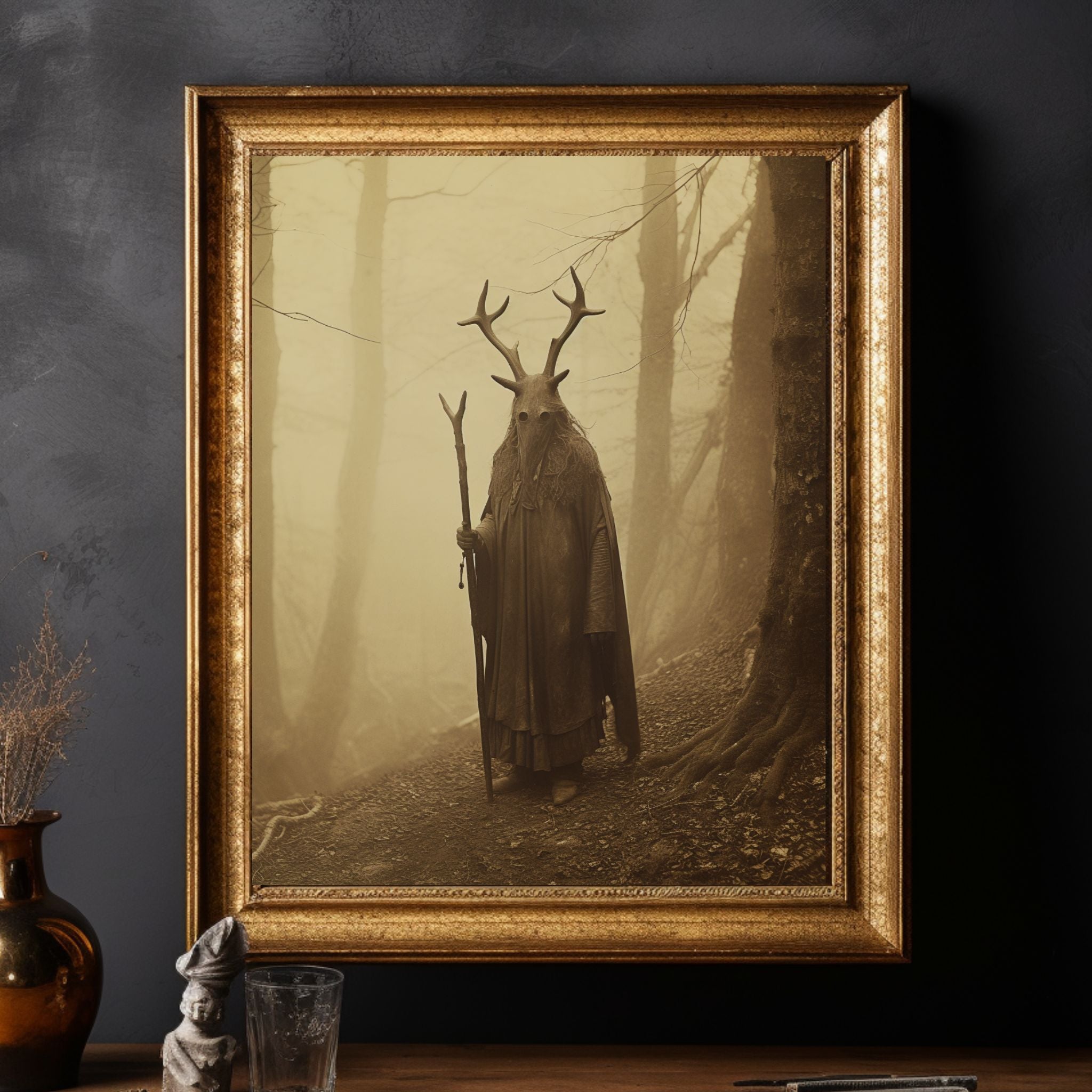 Druid in the Woods Vintage Photography Horror Art Poster Print