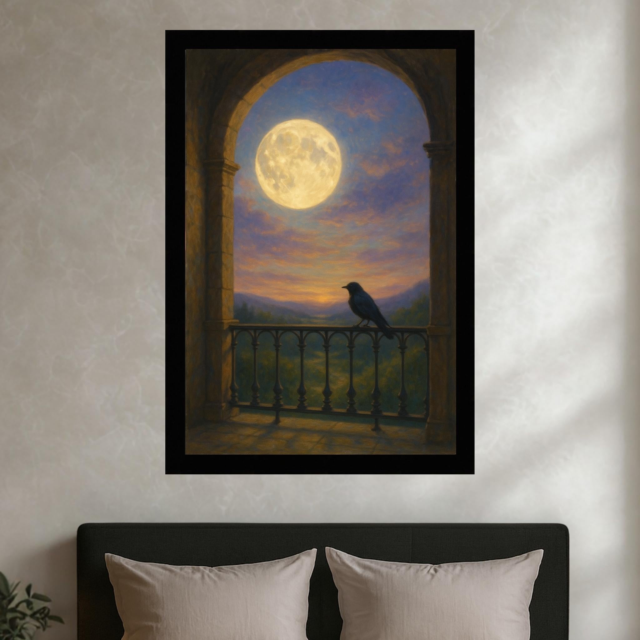Raven Moon Wall Art – Gothic Balcony Print | Duskkeeper