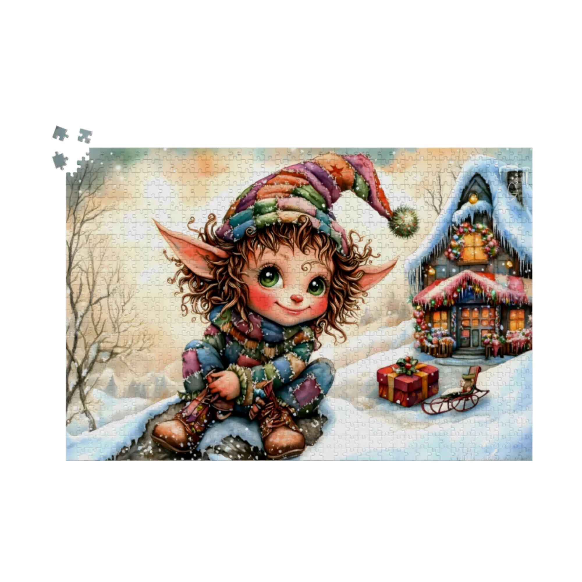 Elf's Cottage Holiday Jigsaw Puzzle 500 or 1000 Piece