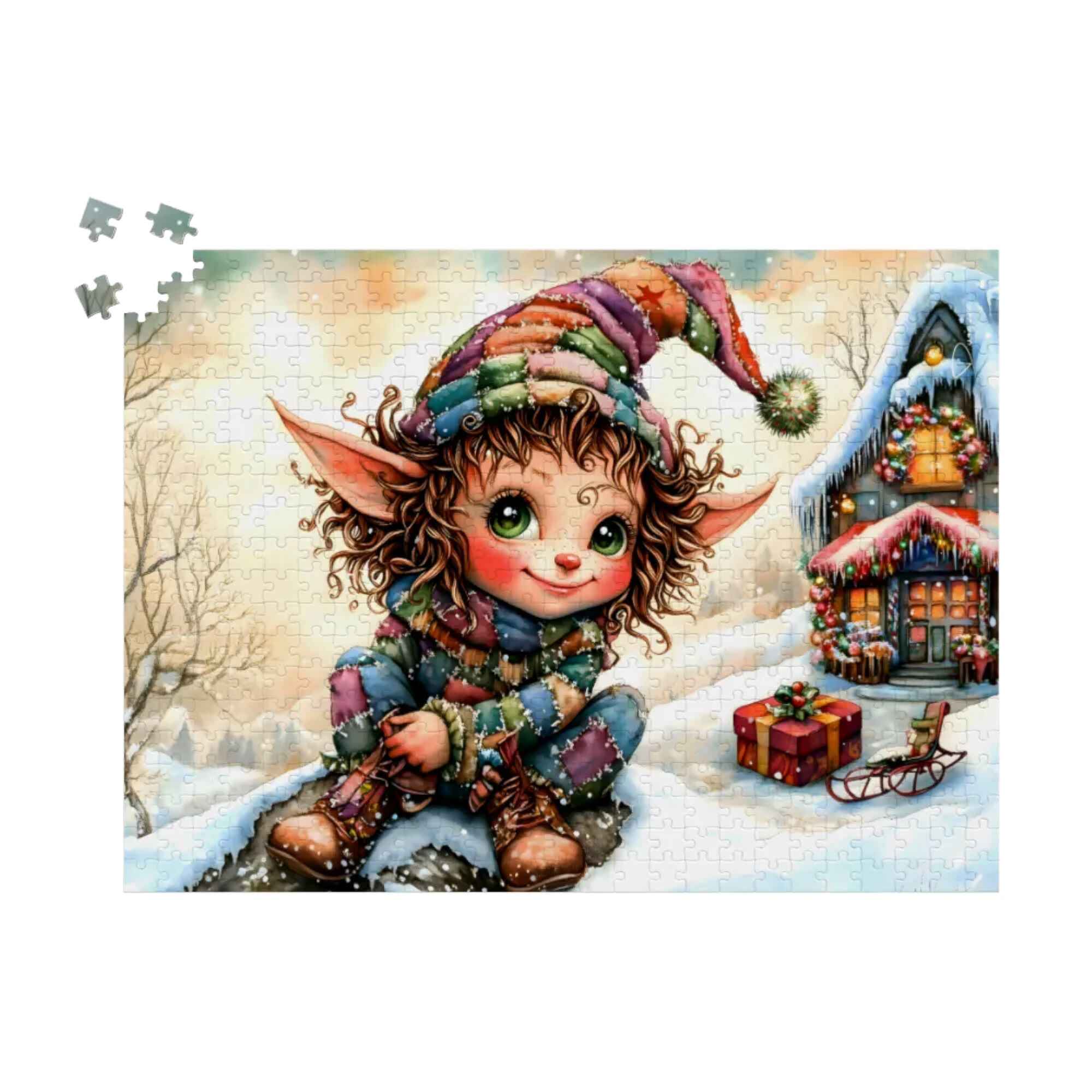 Elf's Cottage Holiday Jigsaw Puzzle 500 or 1000 Piece