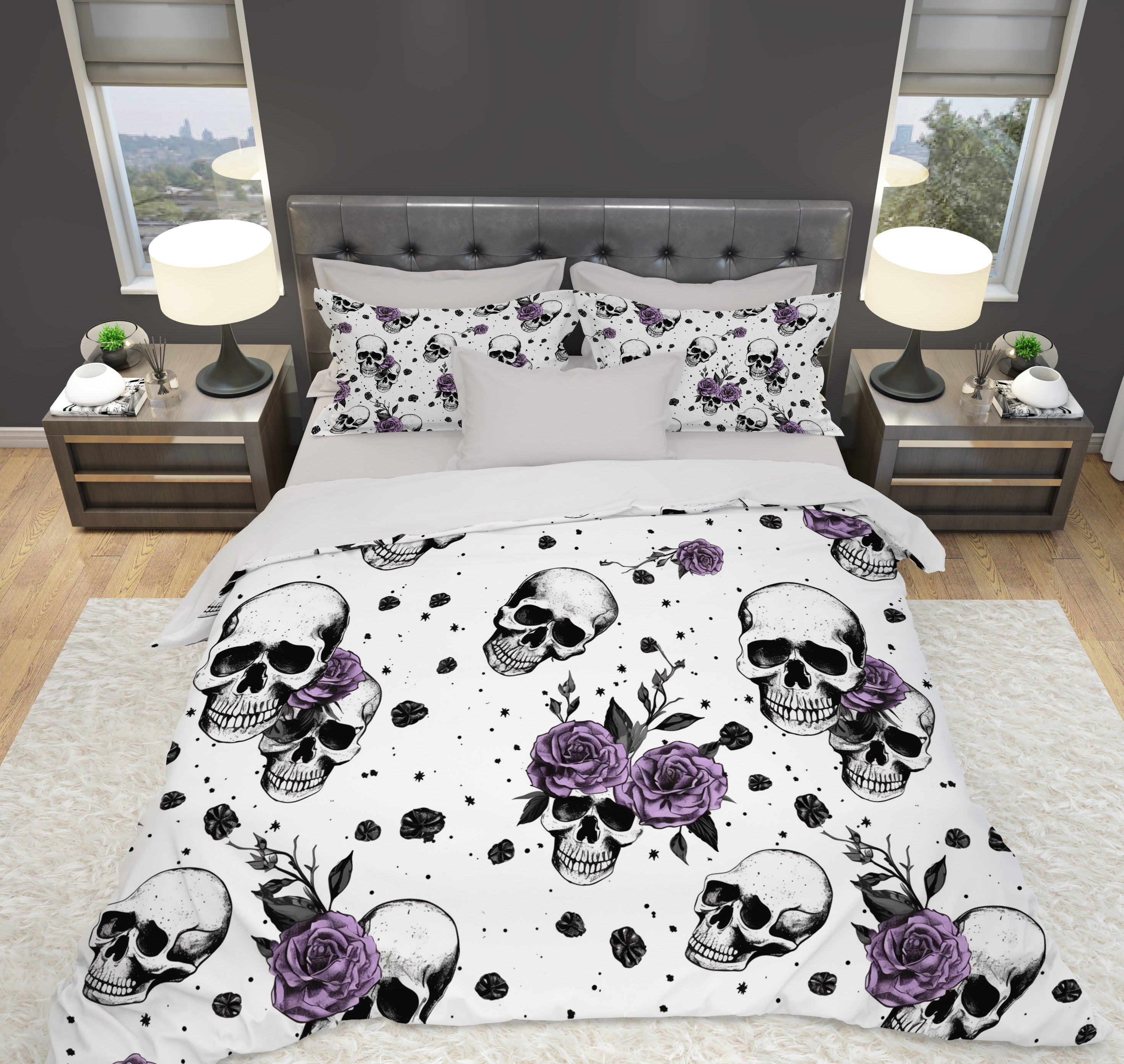 Eternally Yours Rose and Skull Duvet Cover with Pillow Shams