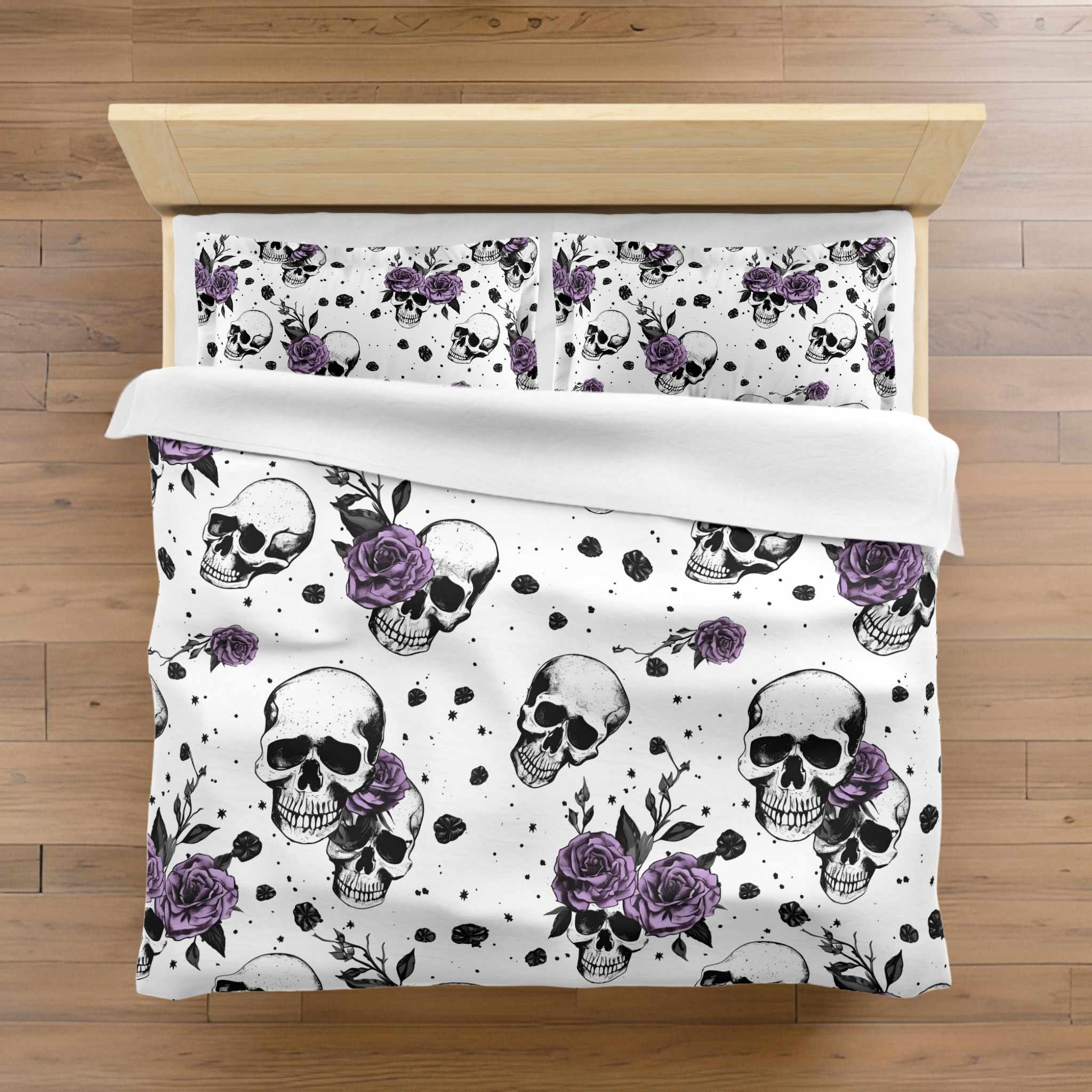 Eternally Yours Rose and Skull Duvet Cover with Pillow Shams