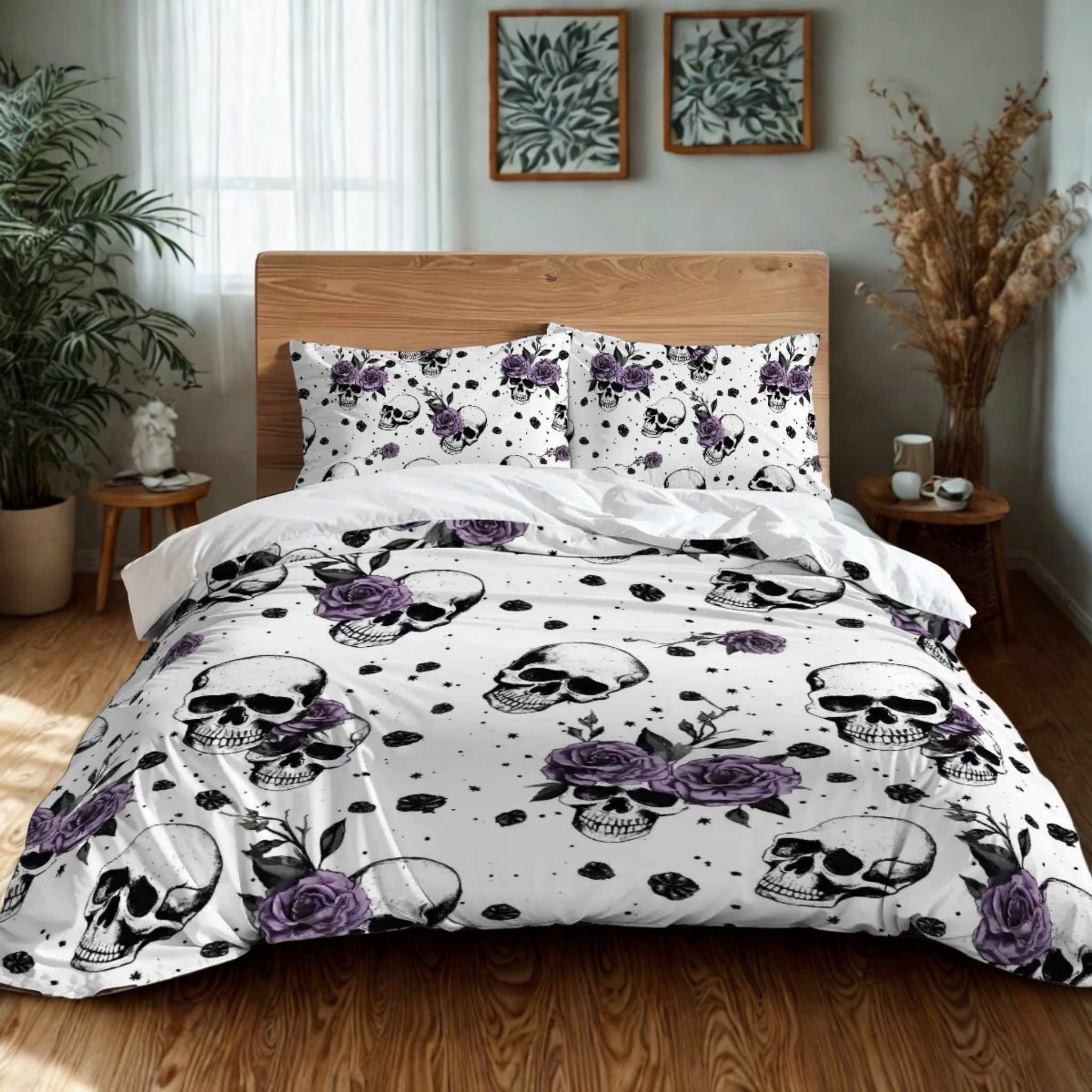 Eternally Yours Rose and Skull Duvet Cover with Pillow Shams