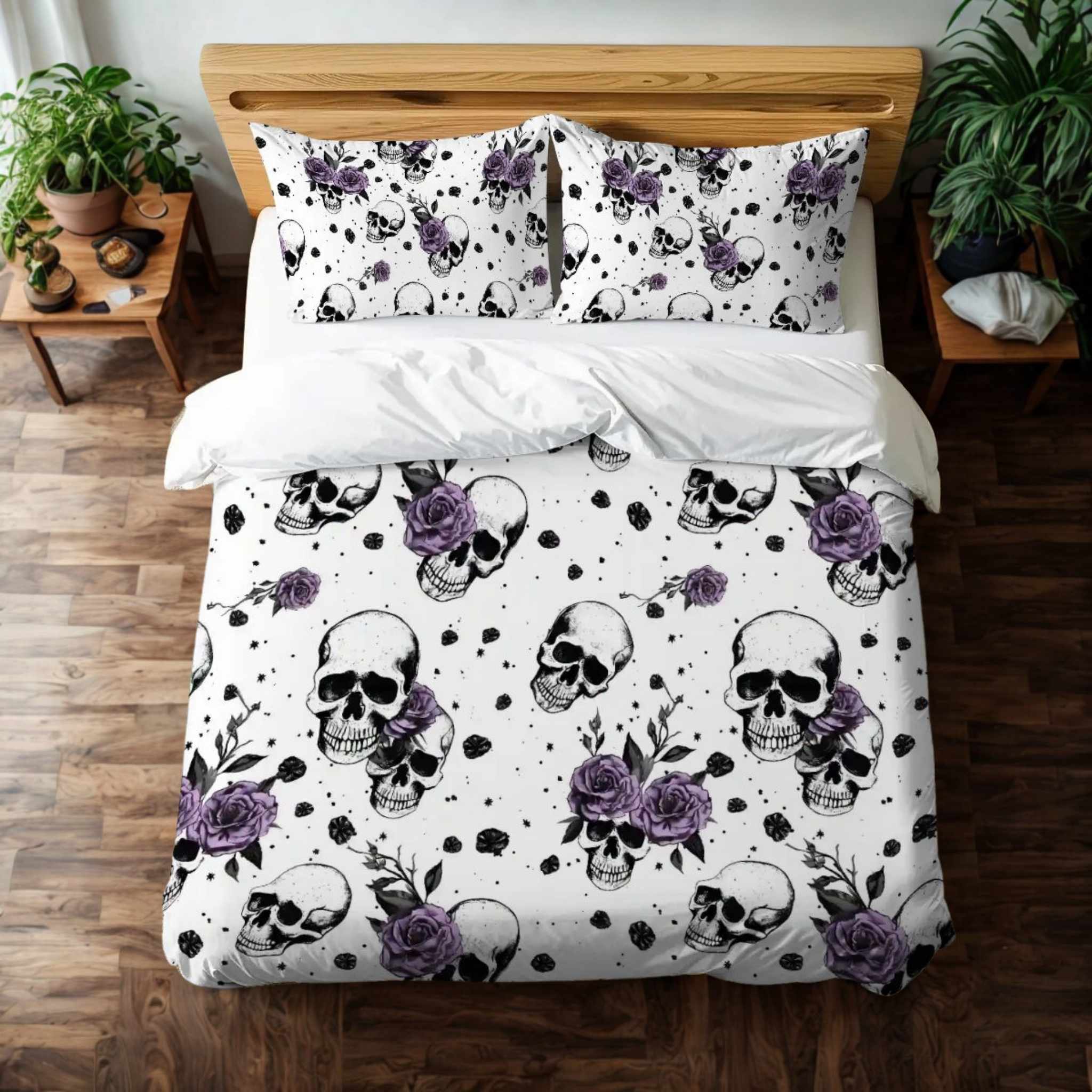 Eternally Yours Rose and Skull Duvet Cover with Pillow Shams