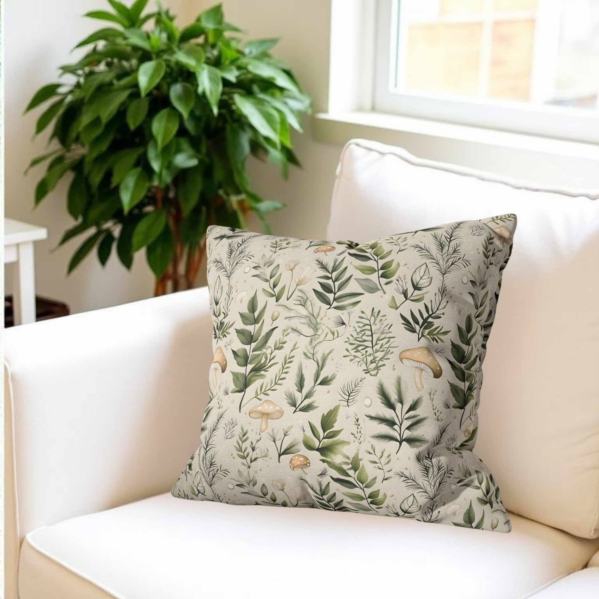 Mushroom Throw Pillow – Earthy Green Decor | Fernwood Dreams