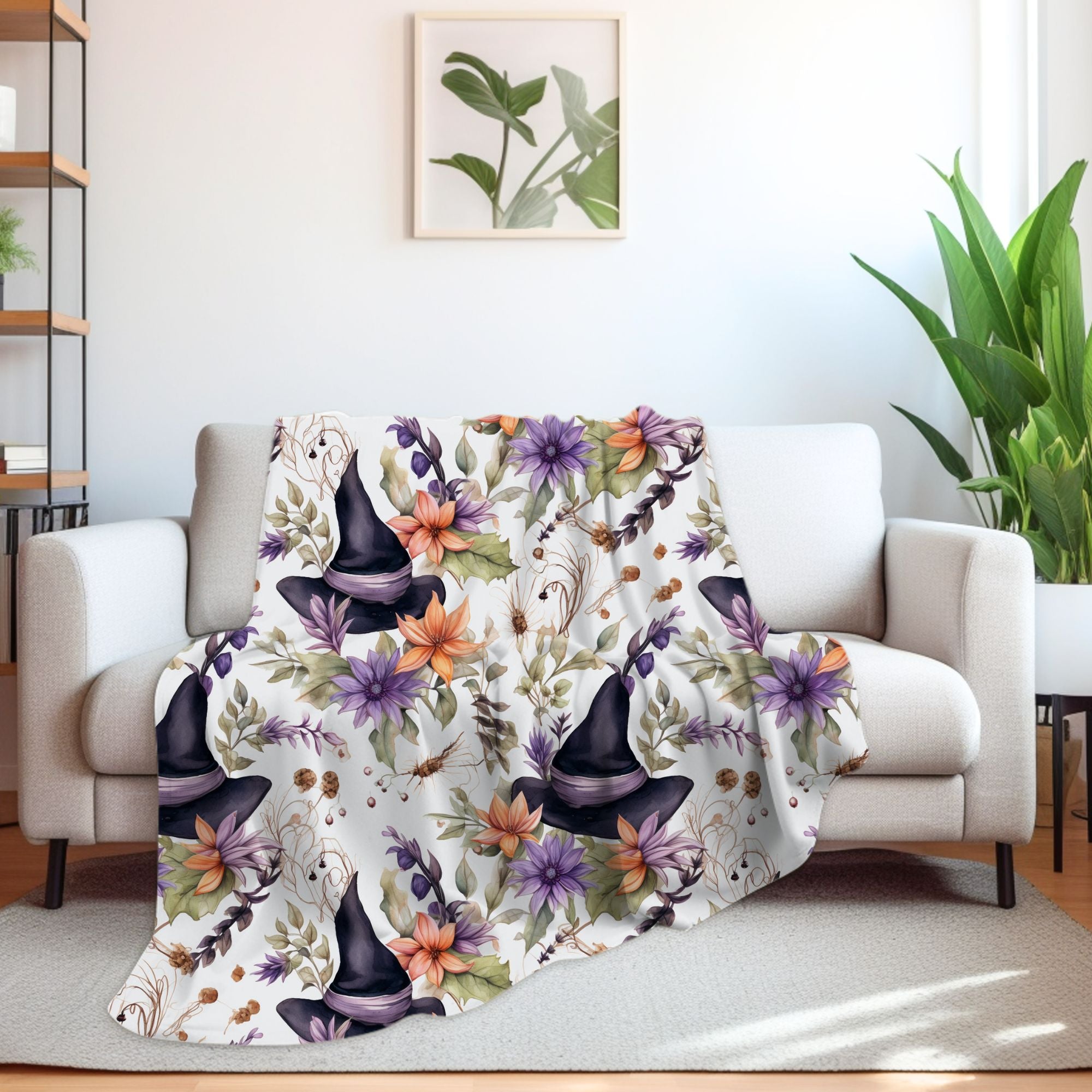 Floral Watercolor Witch Blanket in Velveteen or Sherpa