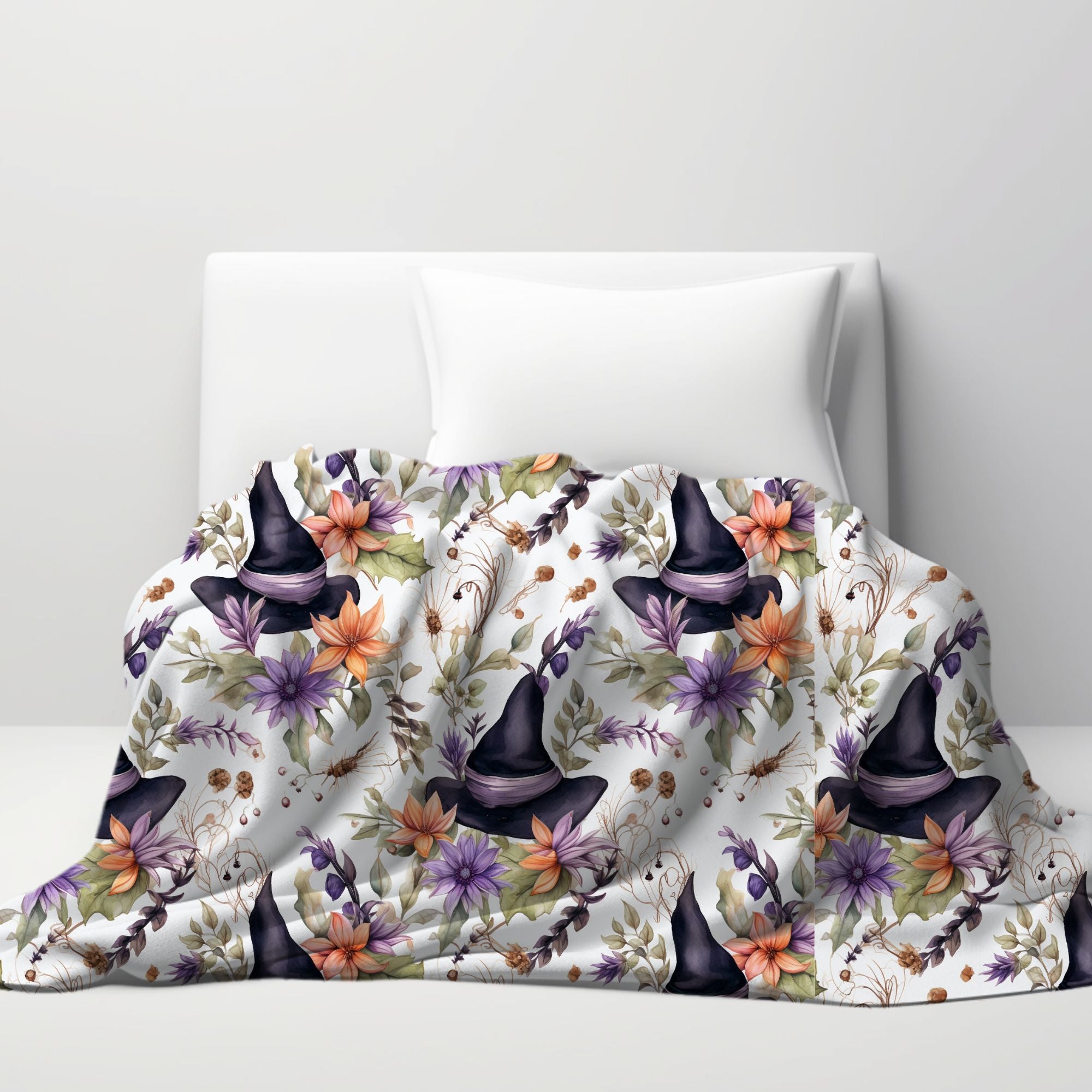 Floral Watercolor Witch Blanket in Velveteen or Sherpa
