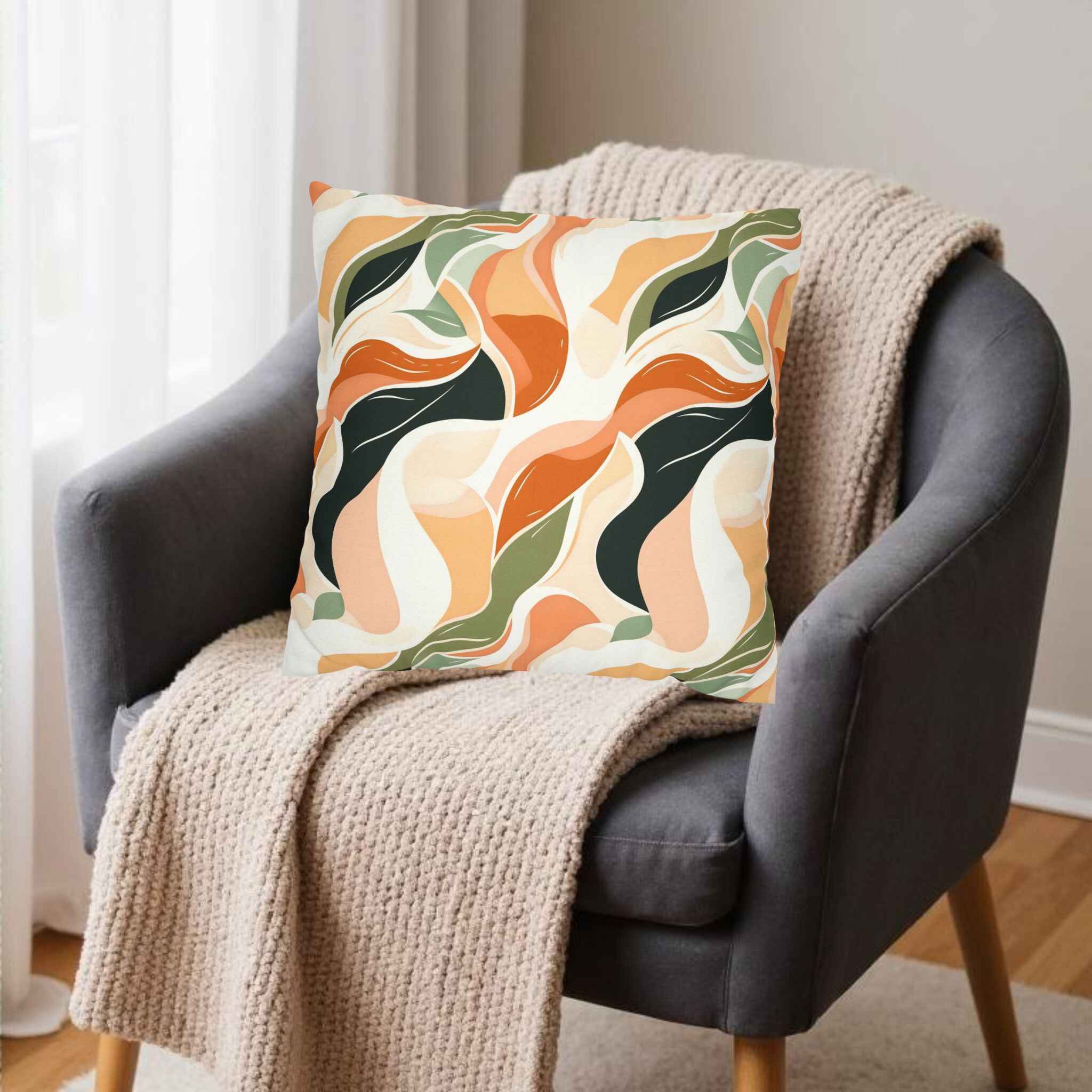 Abstract Throw Pillow – Bohemian Earth Tones | Flowing Earth