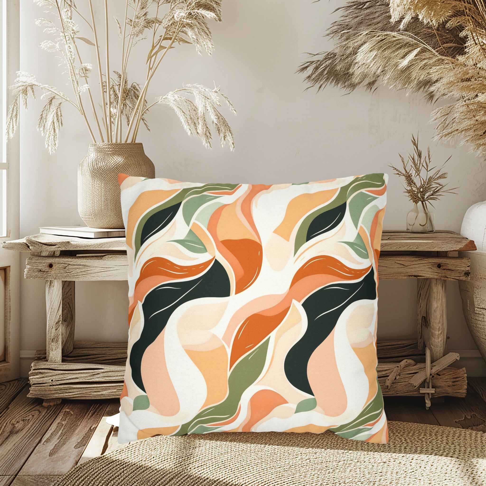 Abstract Throw Pillow – Bohemian Earth Tones | Flowing Earth