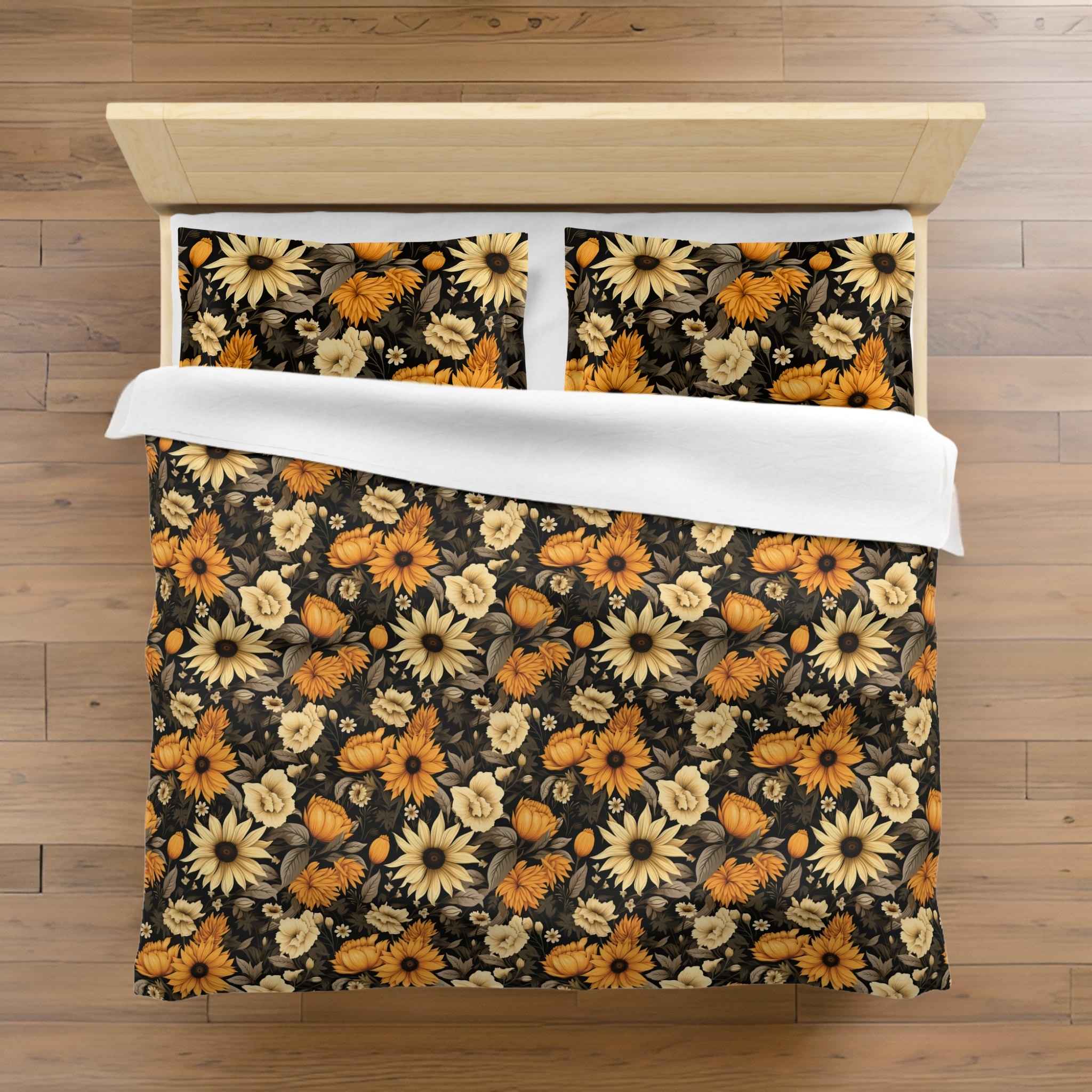 Golden Duvet Cover: Floral Bedding Set | Forbidden Sunflower