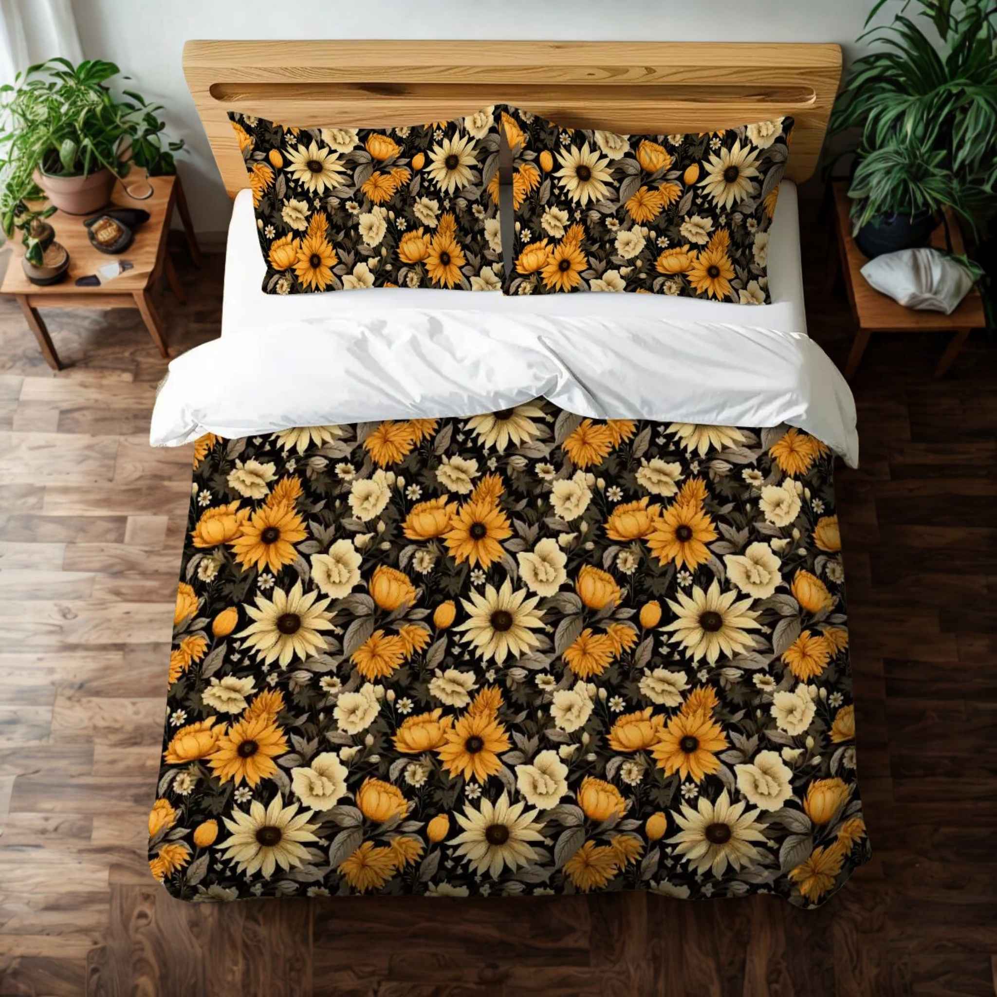 Golden Duvet Cover: Floral Bedding Set | Forbidden Sunflower