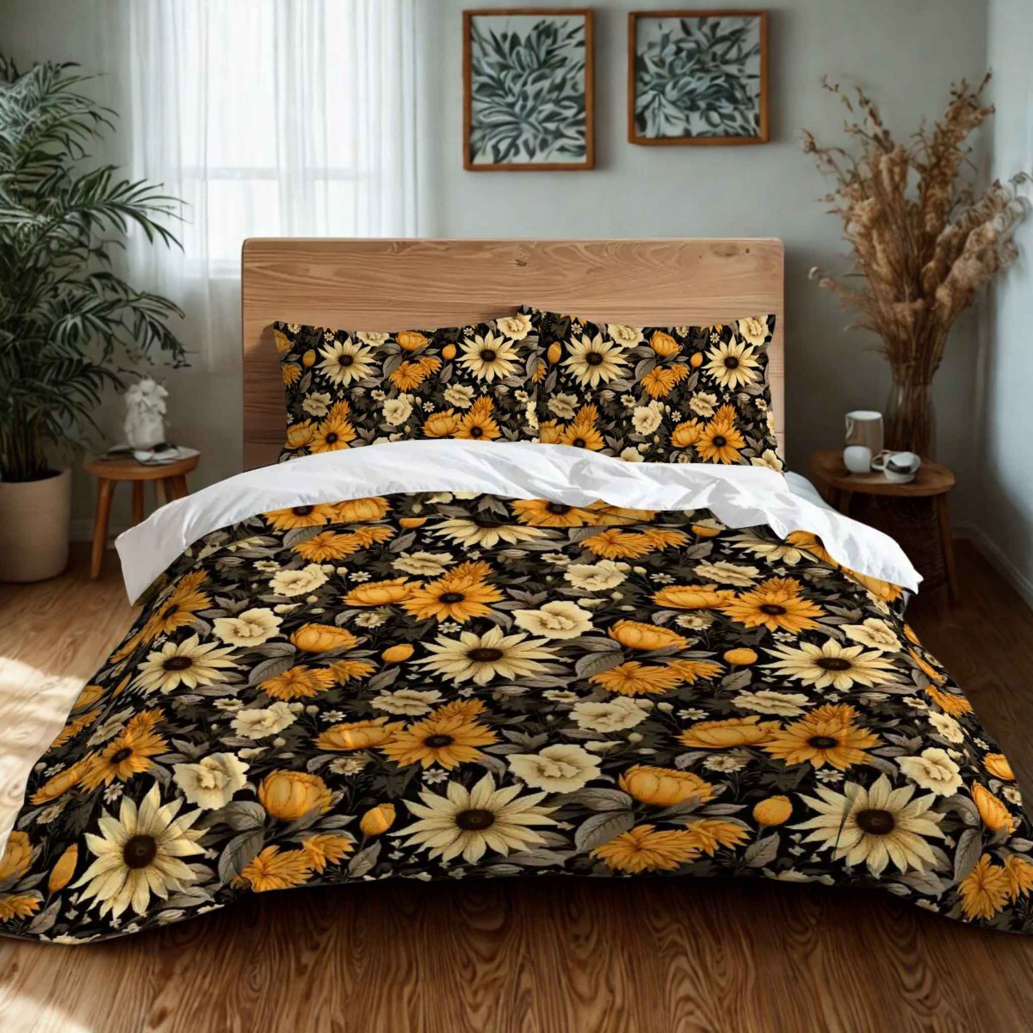 Golden Duvet Cover: Floral Bedding Set | Forbidden Sunflower