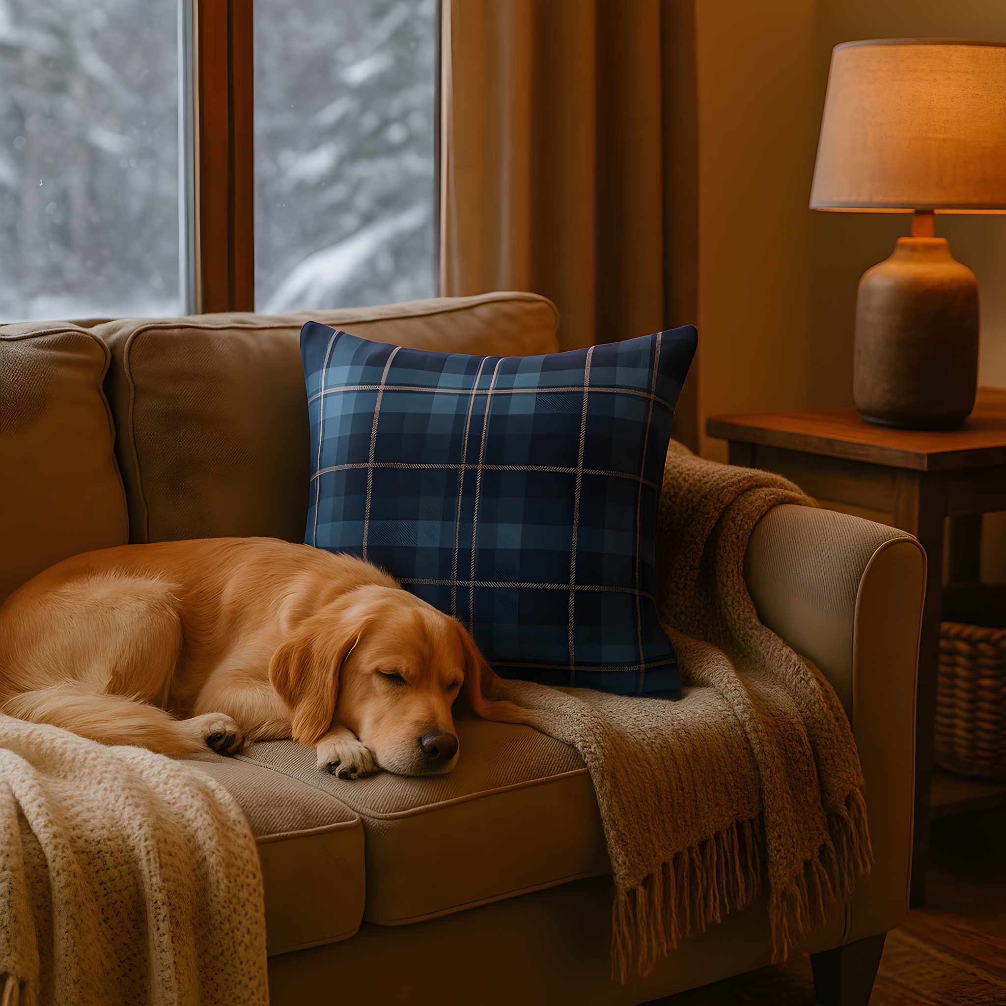 Plaid Throw Pillow – Woven Winter Cabin Cushion | Frost Check