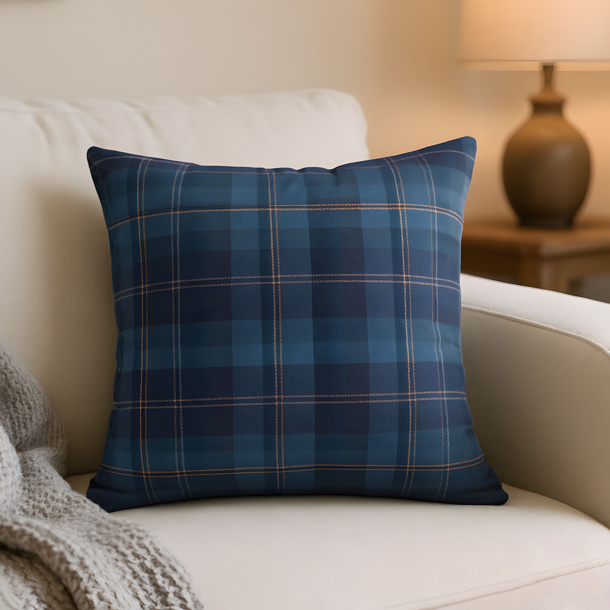 Plaid Throw Pillow – Woven Winter Cabin Cushion | Frost Check