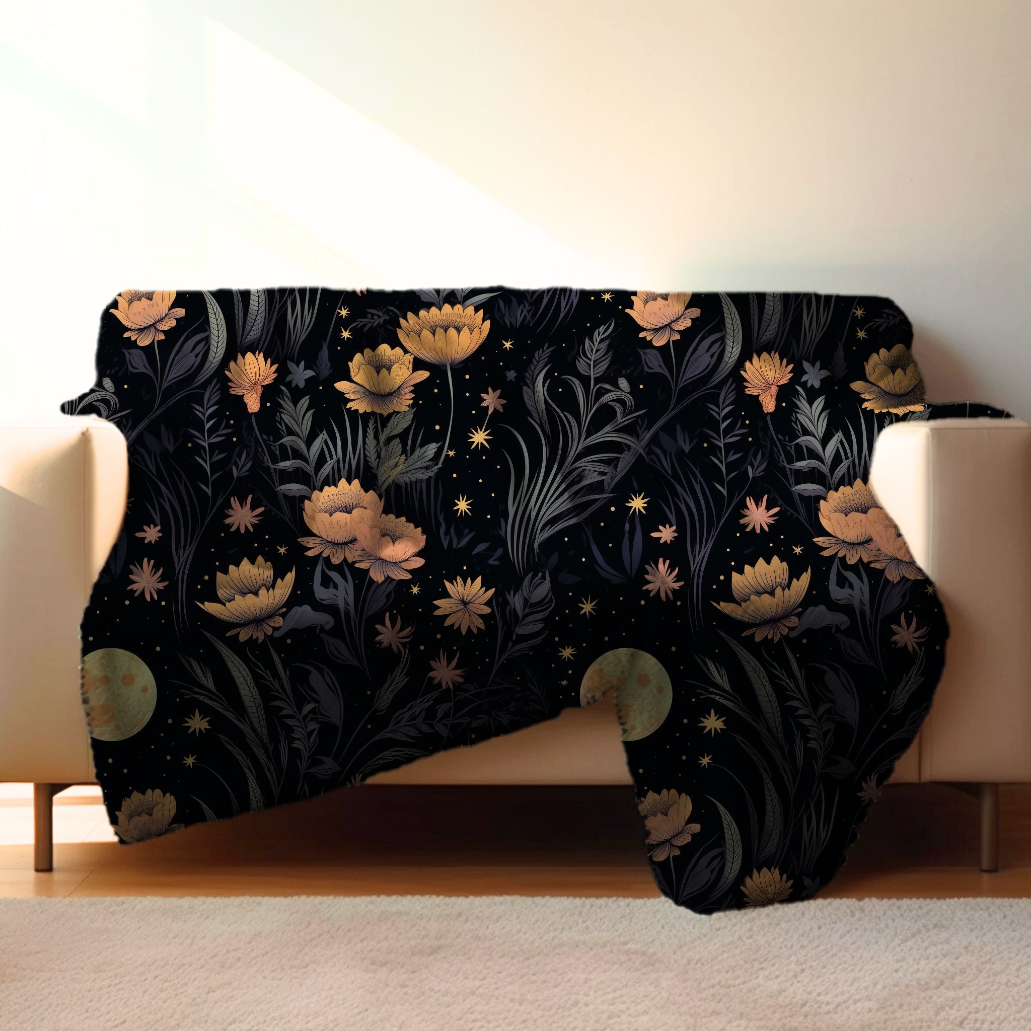 Moon Witch Blanket – Gothic Floral Throw | Garden of Shadows