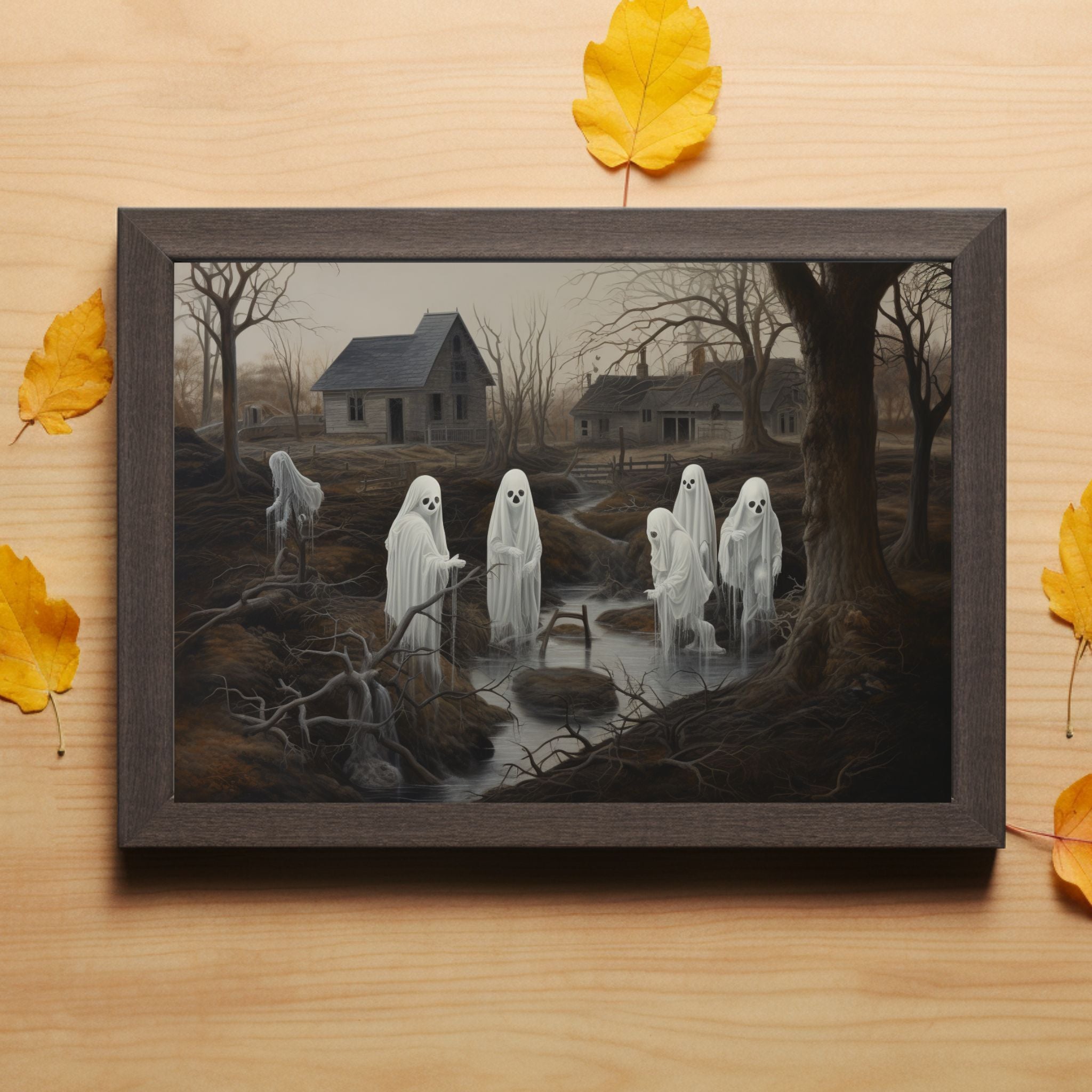 Ghosts in Rural America Satin Art Print: Haunting Macabre